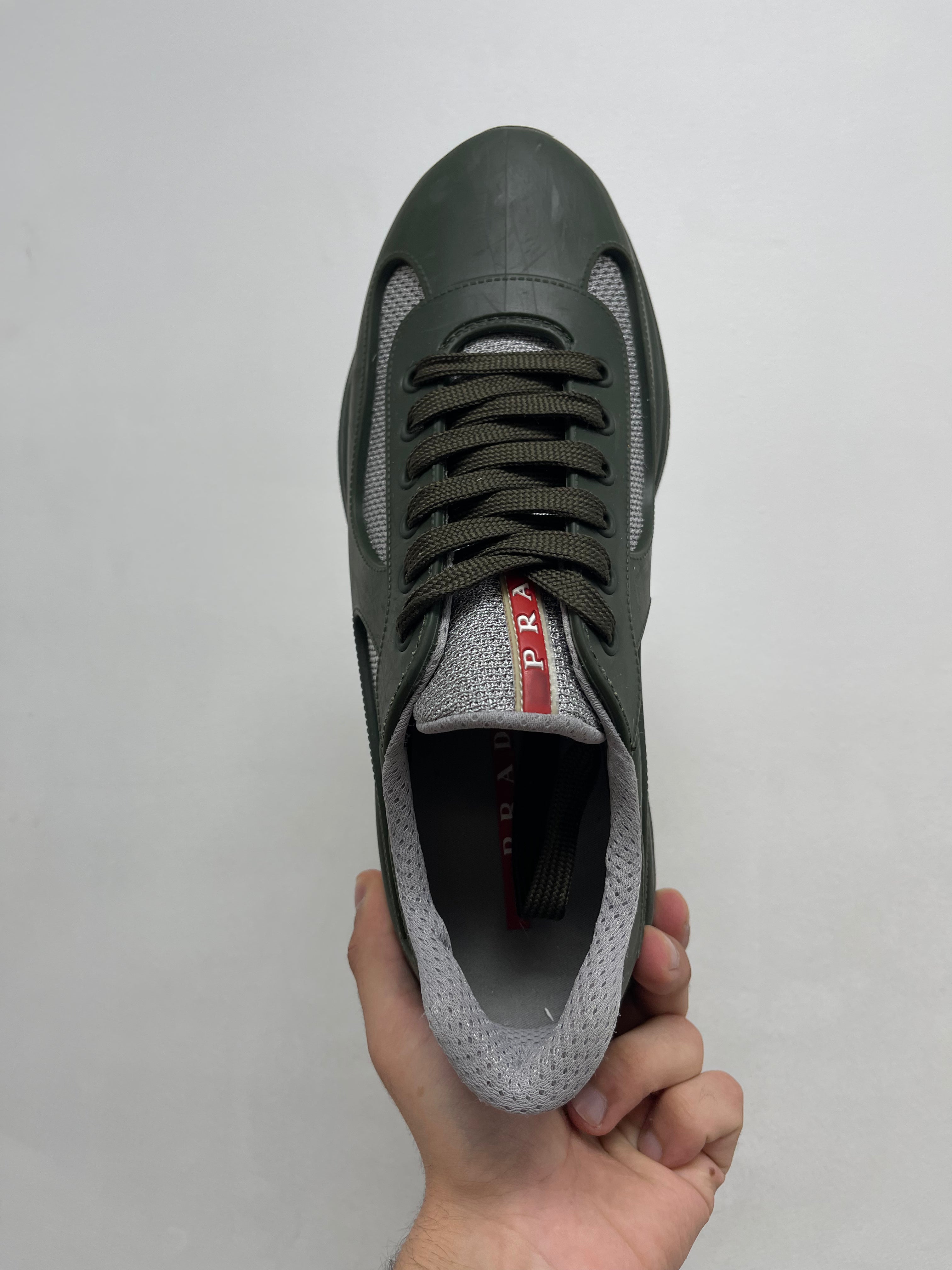 Prada Olive Grey Rubber Cups Sneakers