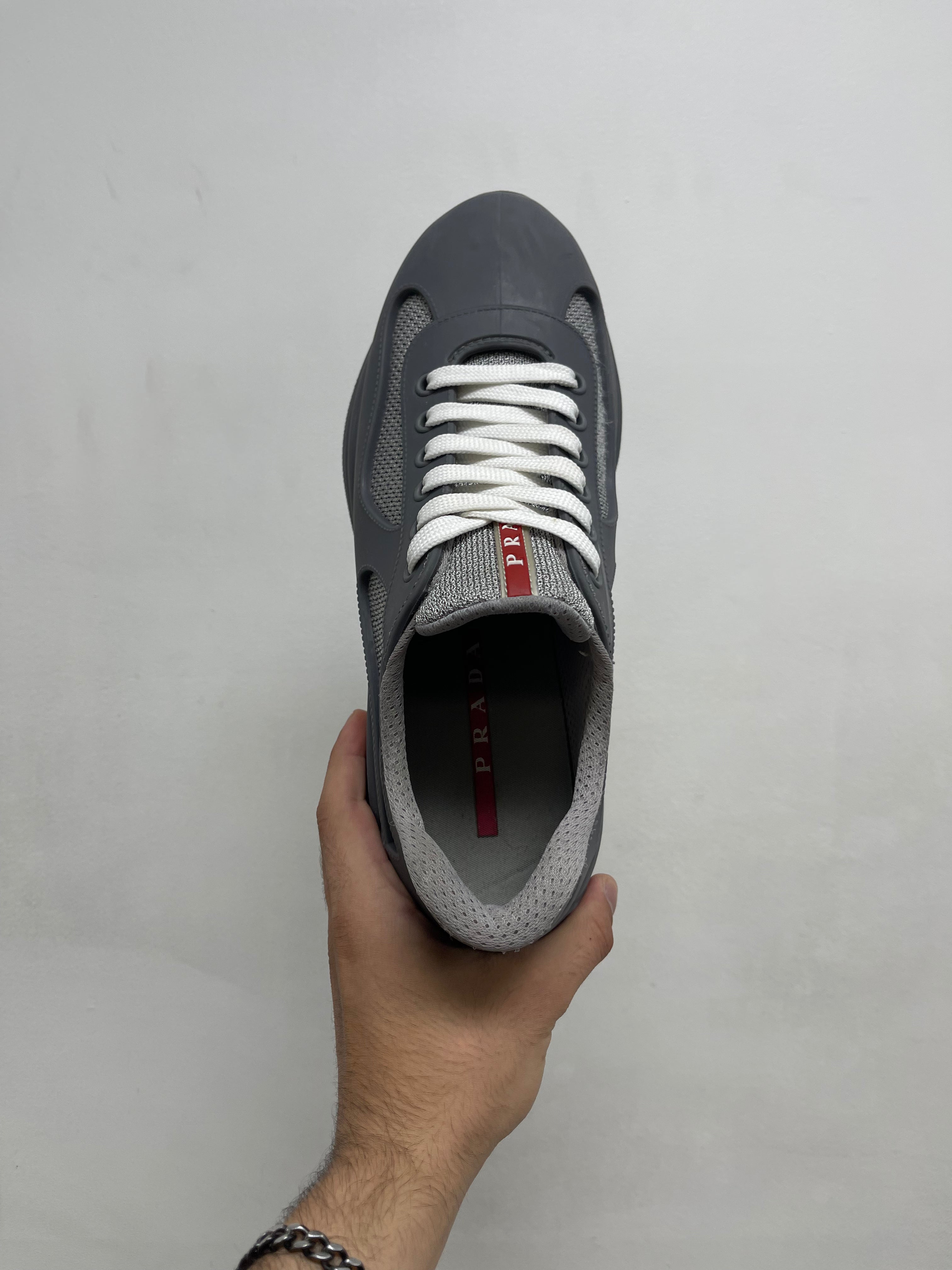 Prada Grey Rubber Cup Sneakers