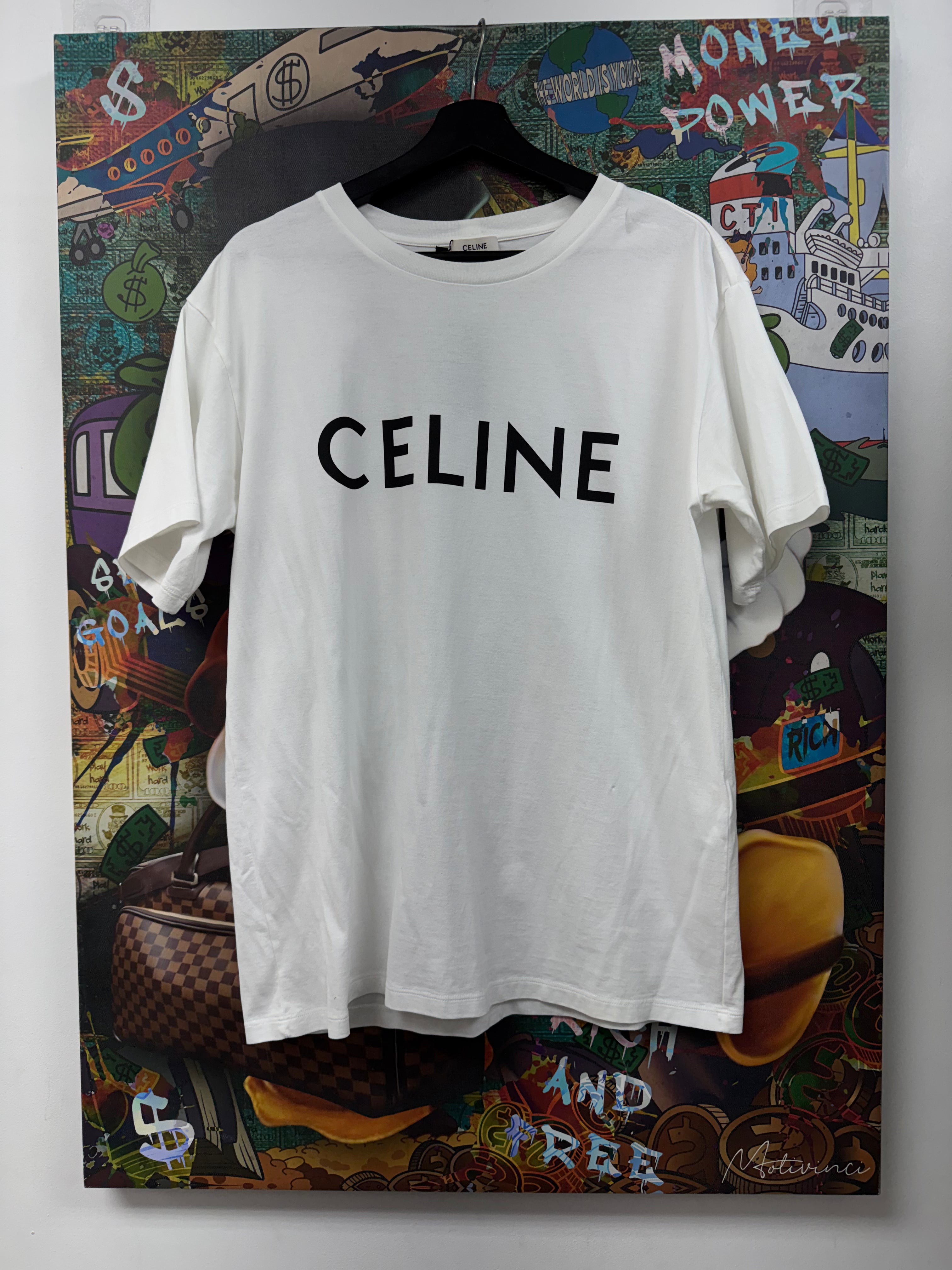 Celine White Black Classic Logo Tee