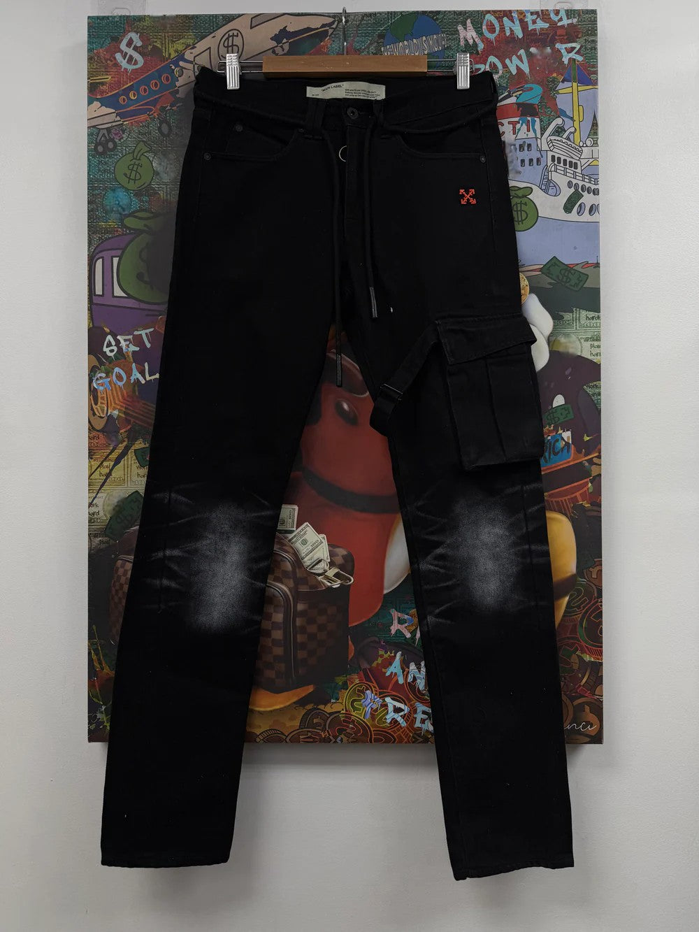 Off White Cargo Black & Cream Jeans