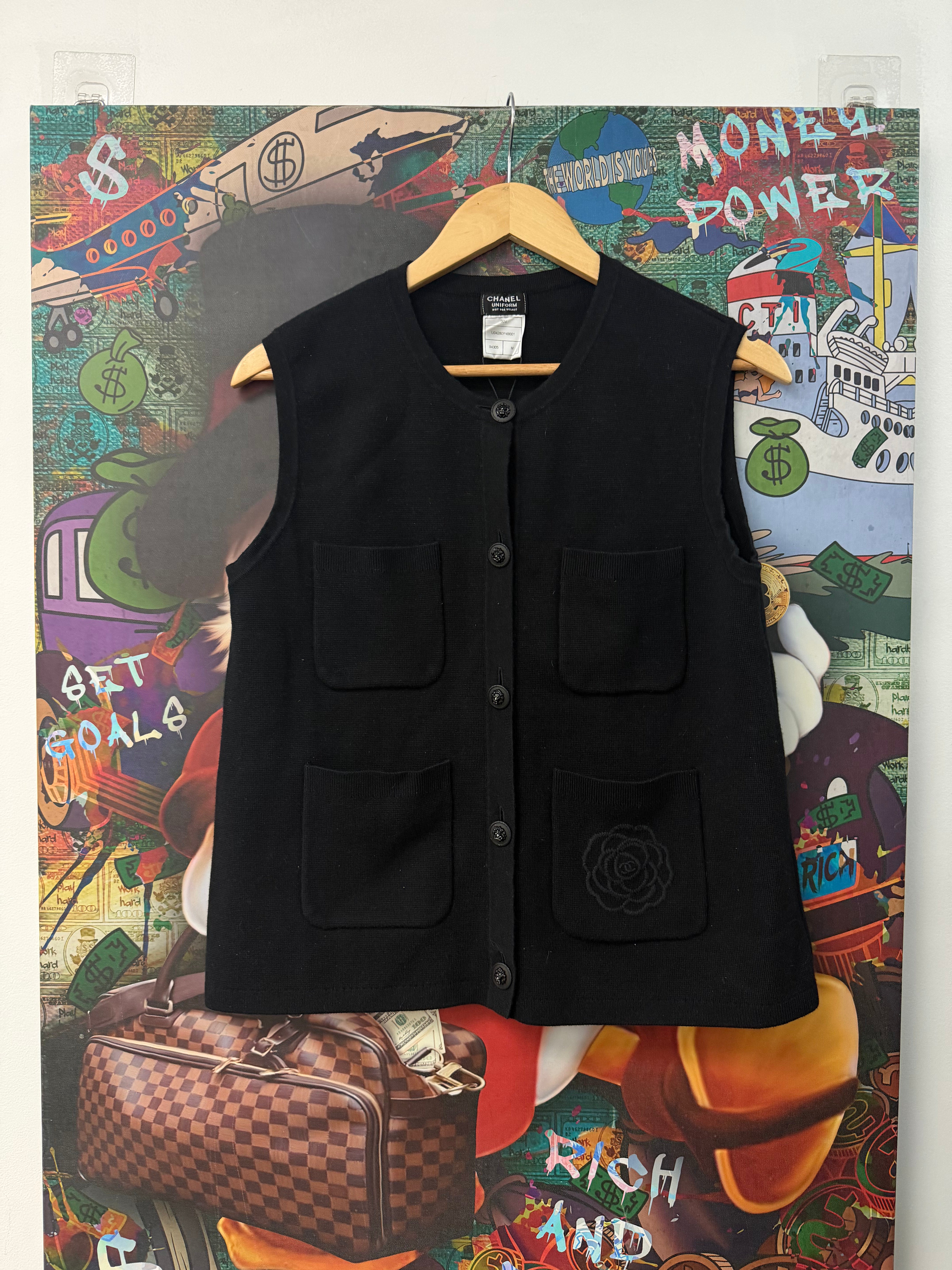 Chanel Black Uniform Button Up Cardigan