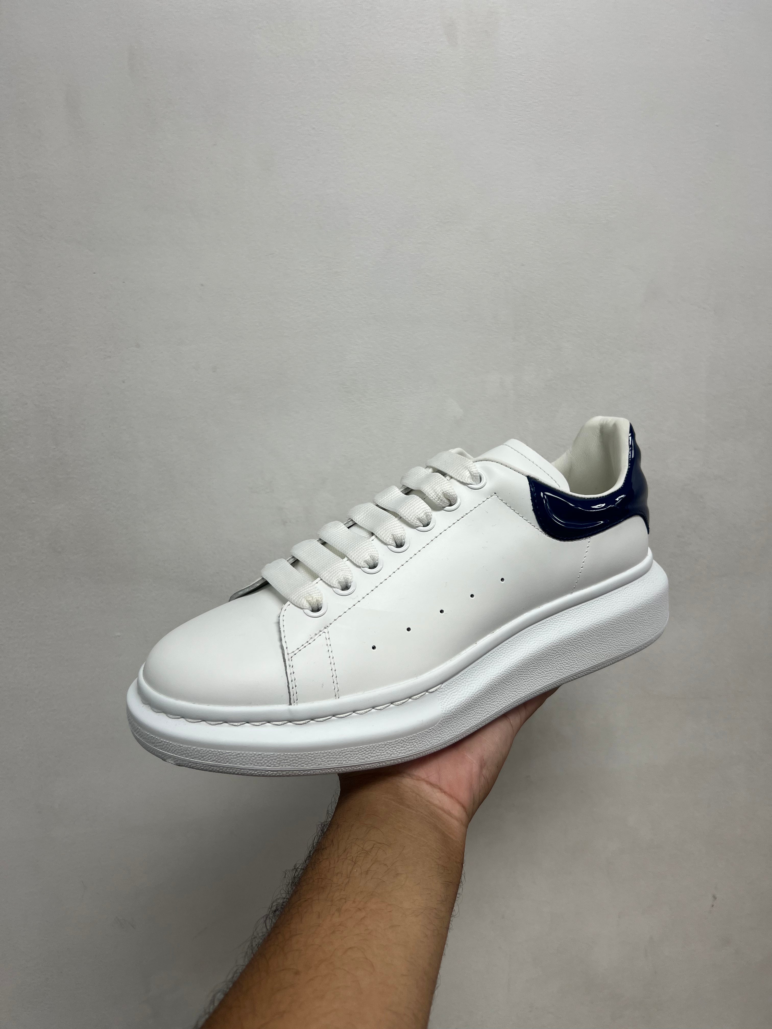 Alexander Mcqueen White Navy Patent Leather Oversized Sneakers