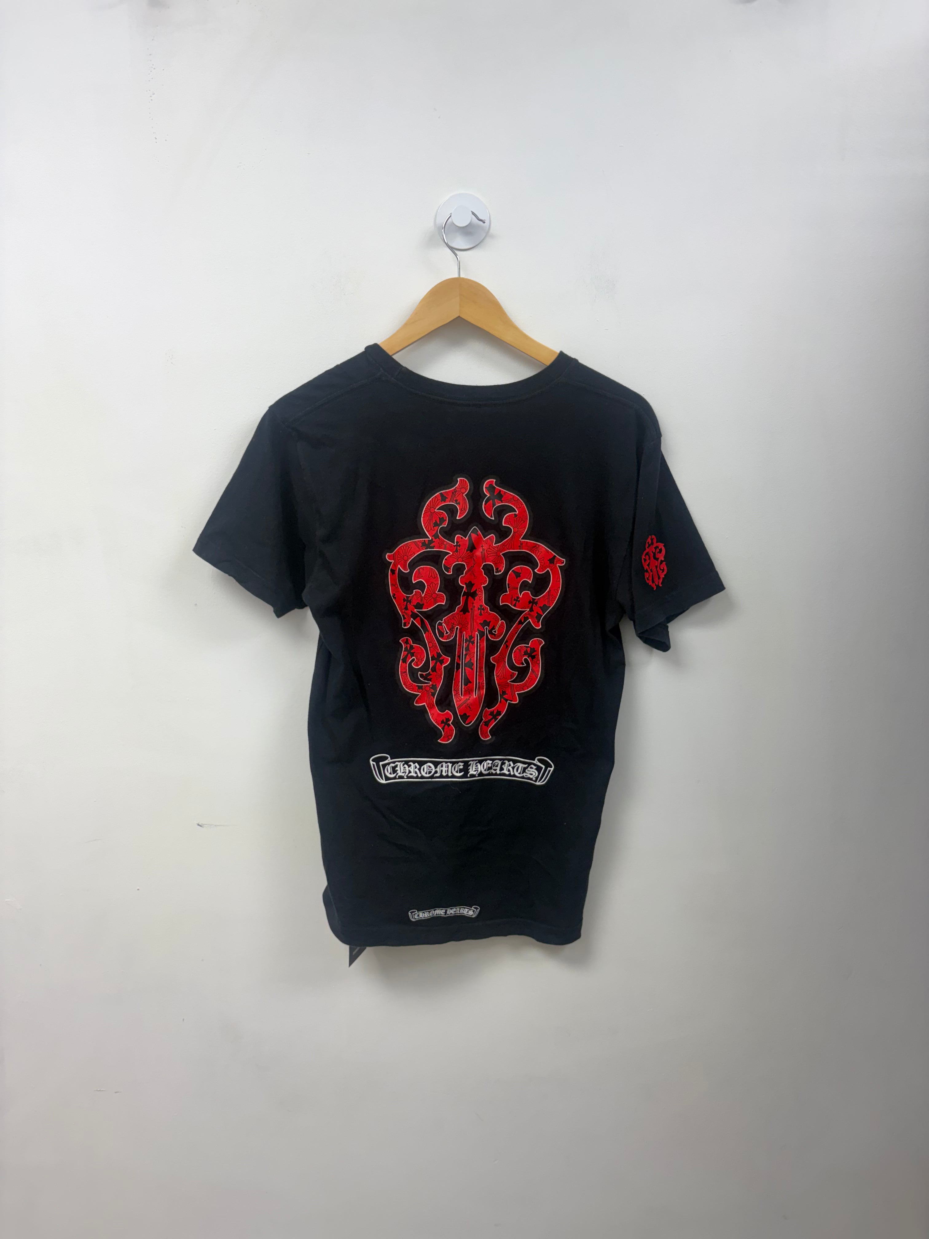 Chrome  Hearts Black Red Dagger Logo Tee