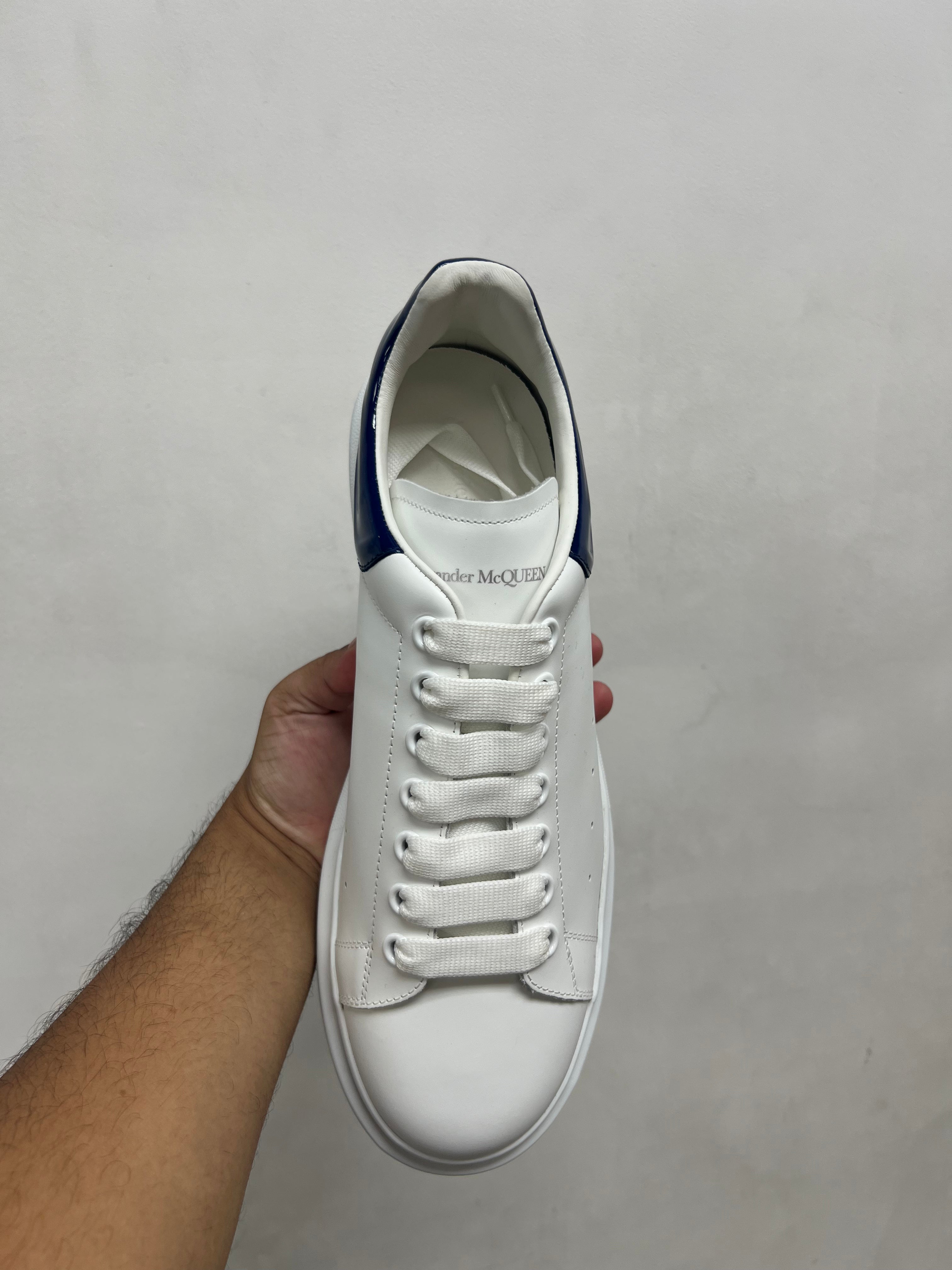 Alexander Mcqueen White Navy Patent Leather Oversized Sneakers