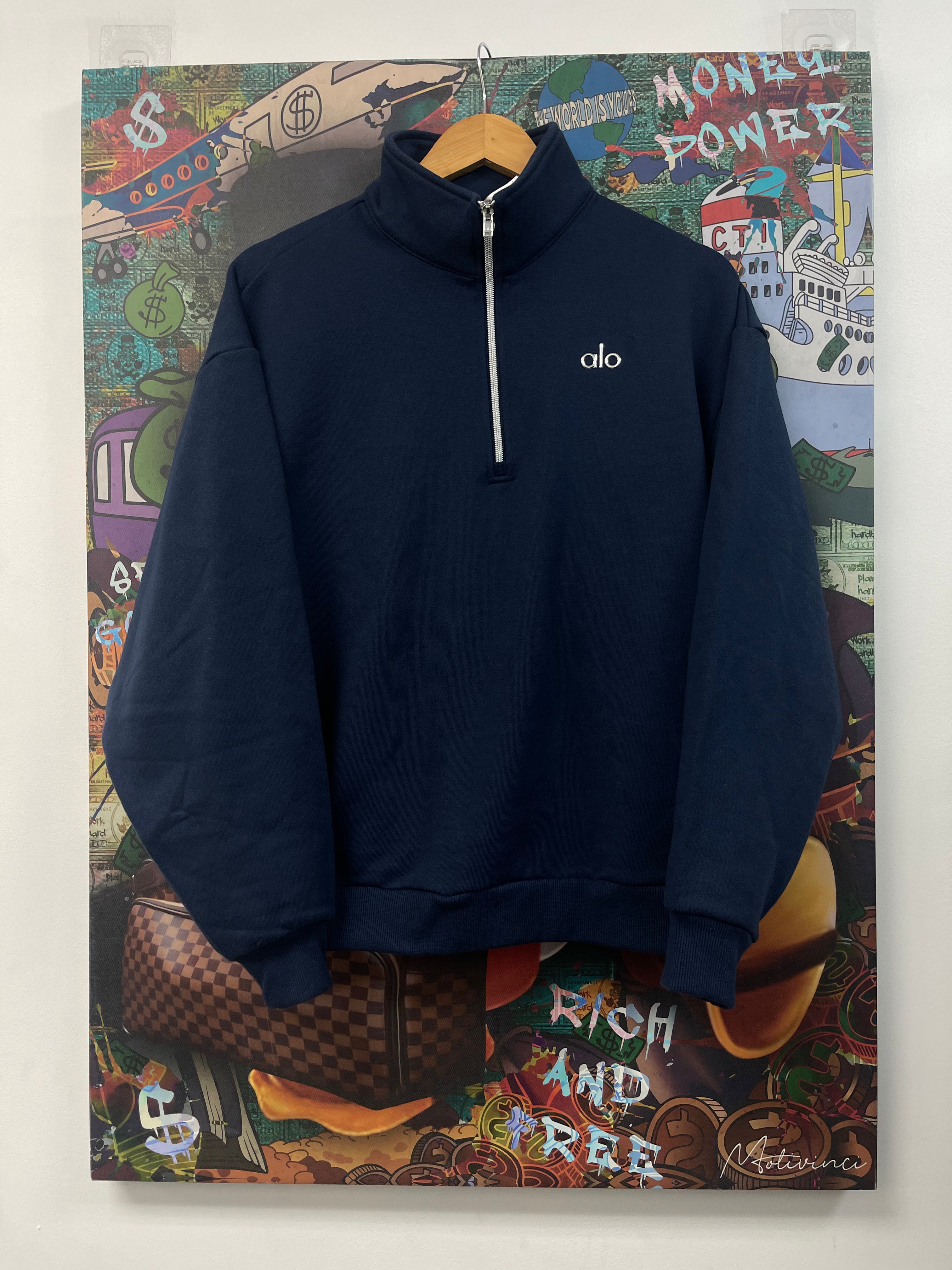 ALO Navy Quarter Zip Sweater