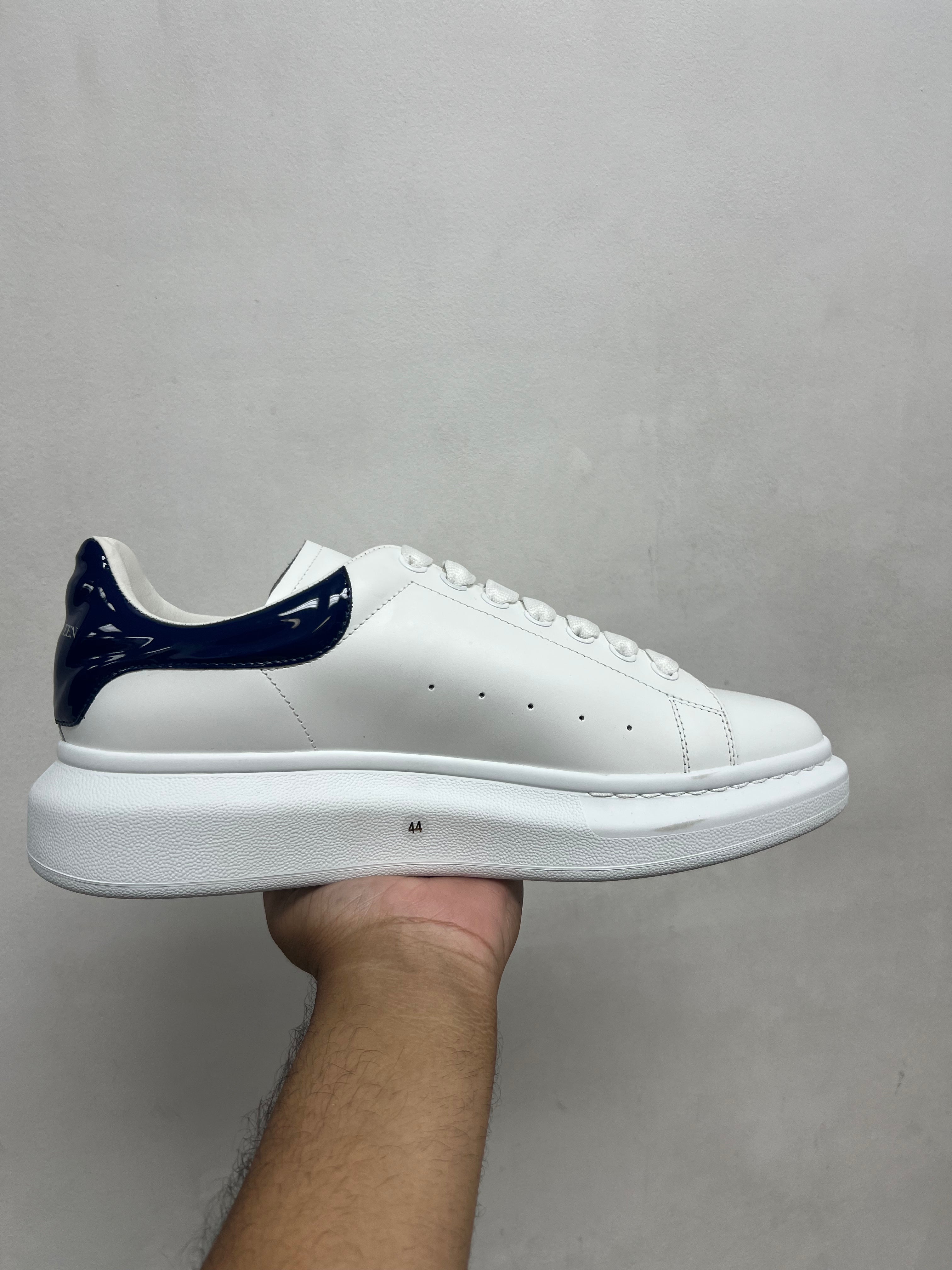 Alexander Mcqueen White Navy Patent Leather Oversized Sneakers