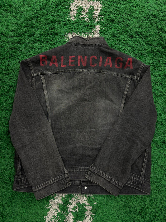 Balenciaga Denim Jacket Grey Red Used 48 (Medium)