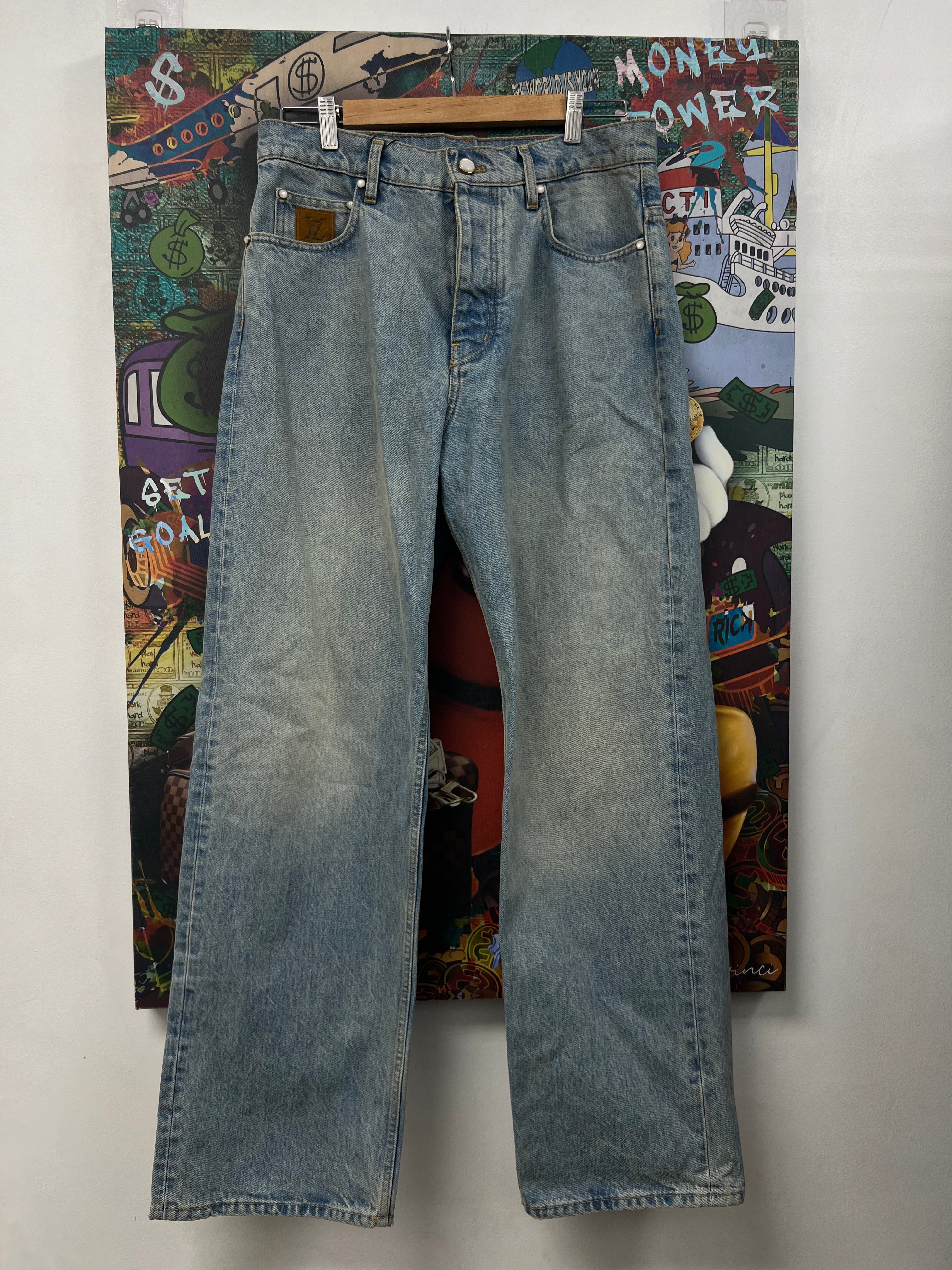 Louis Vuitton Light Wash Skate Monogram Pocket Logo Jeans