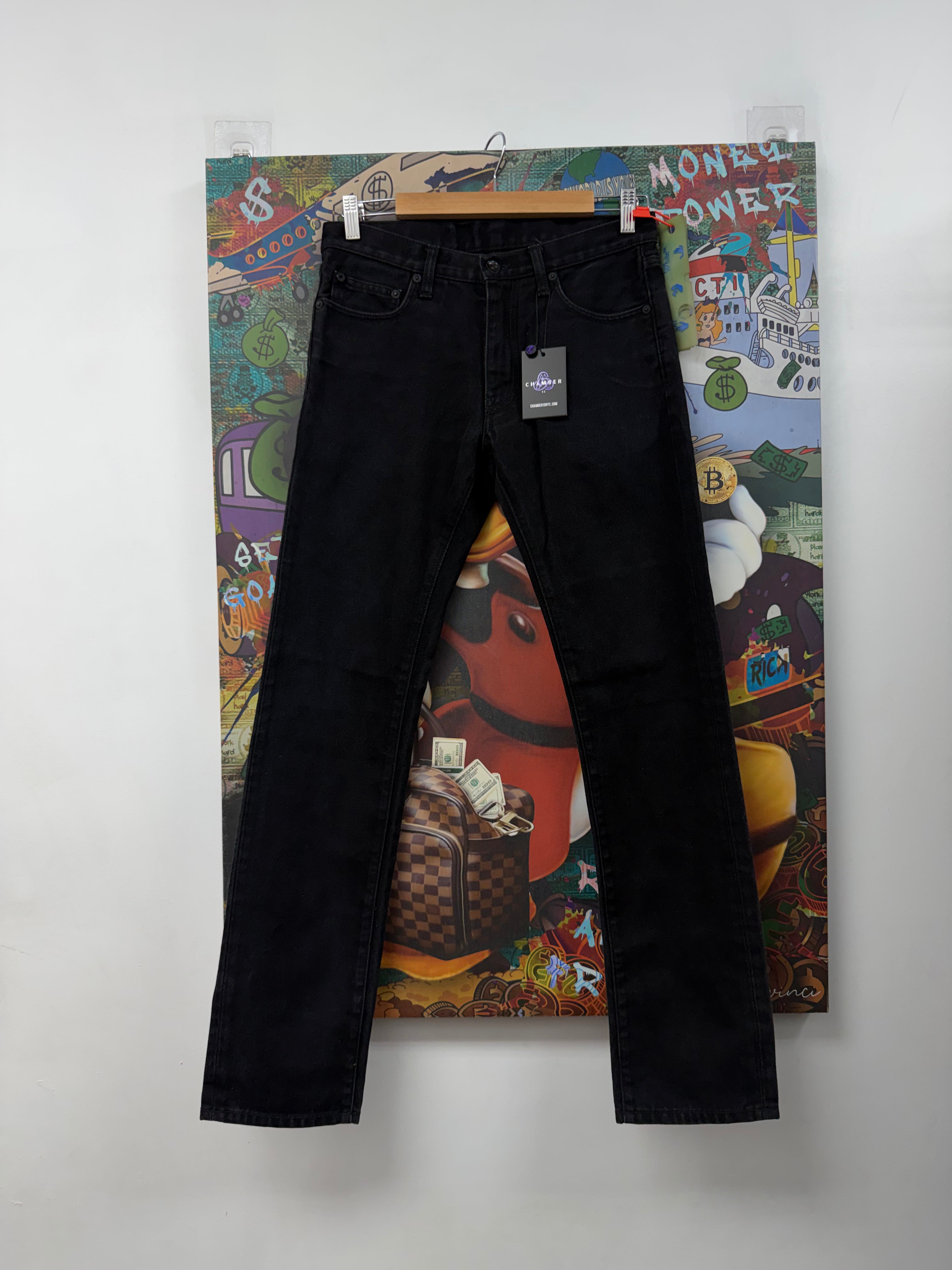 Off White Black Wash Striped Jeans