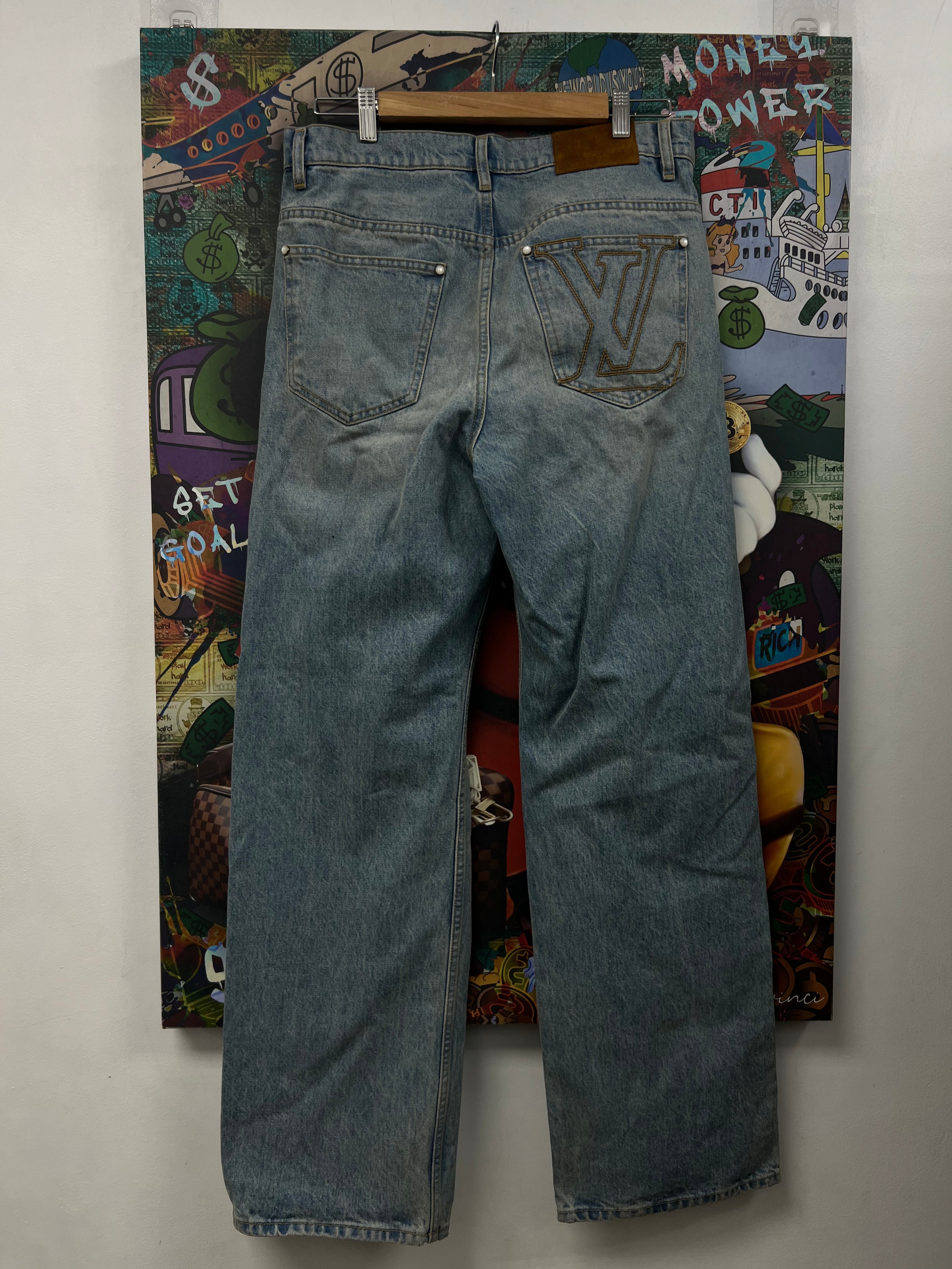 Louis Vuitton Light Wash Skate Monogram Pocket Logo Jeans