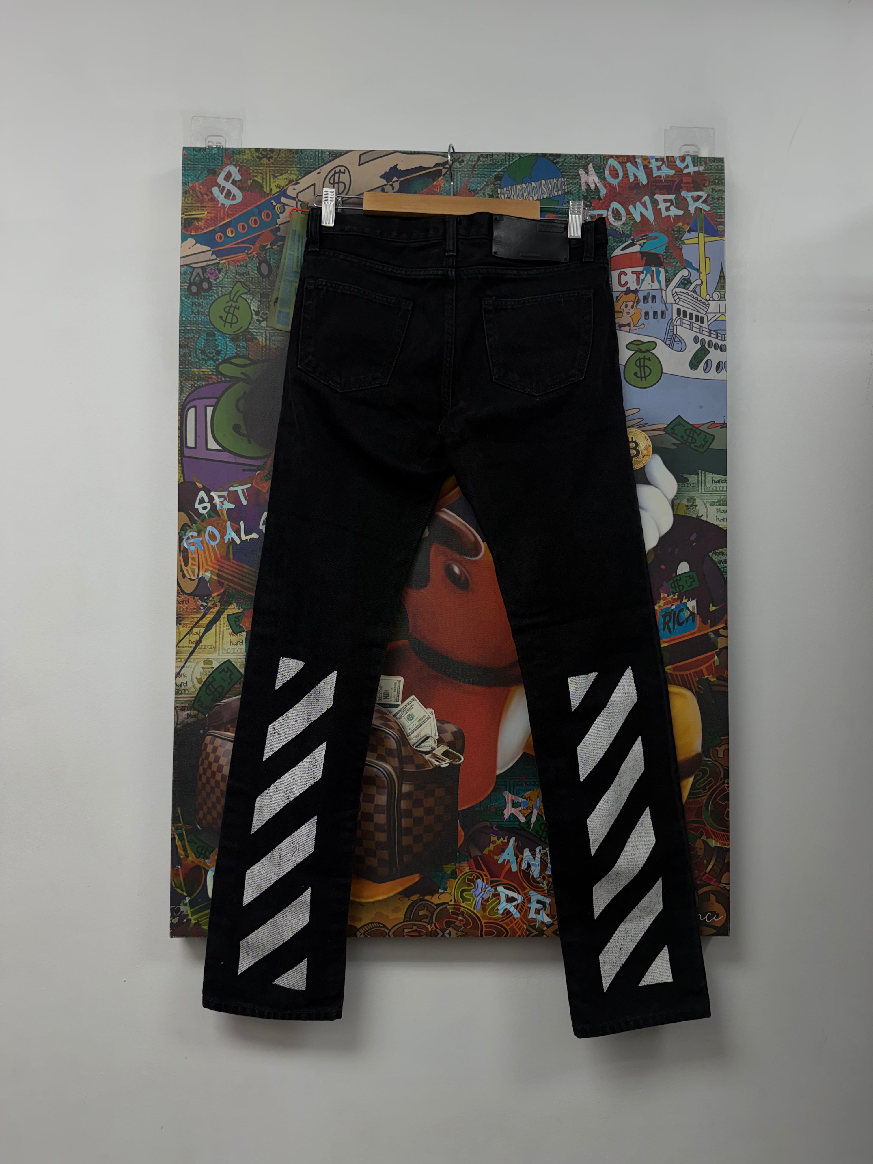 Off White Black Wash Striped Jeans