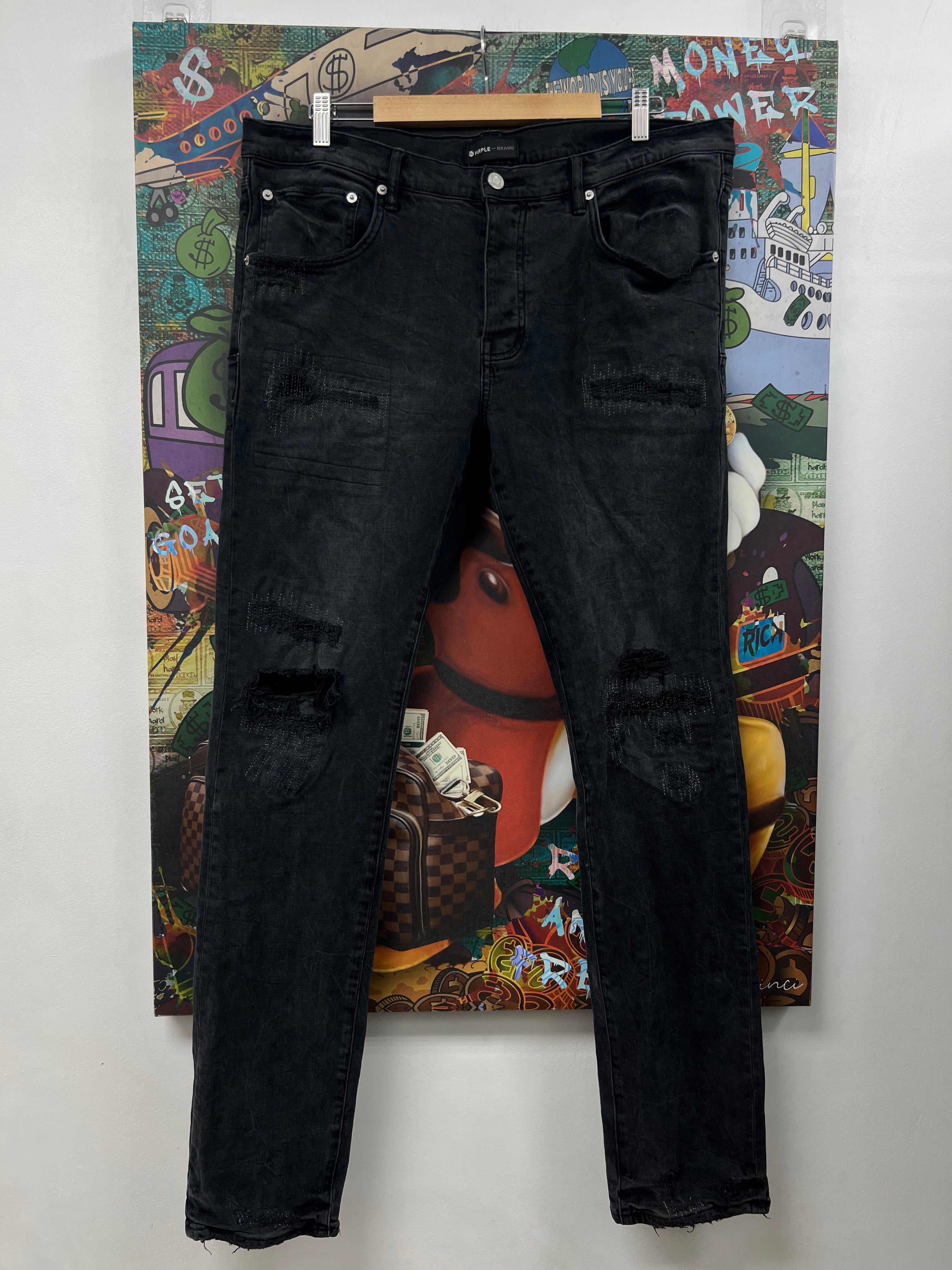 Purple Brand Black Wash Knee Ripped Jeans