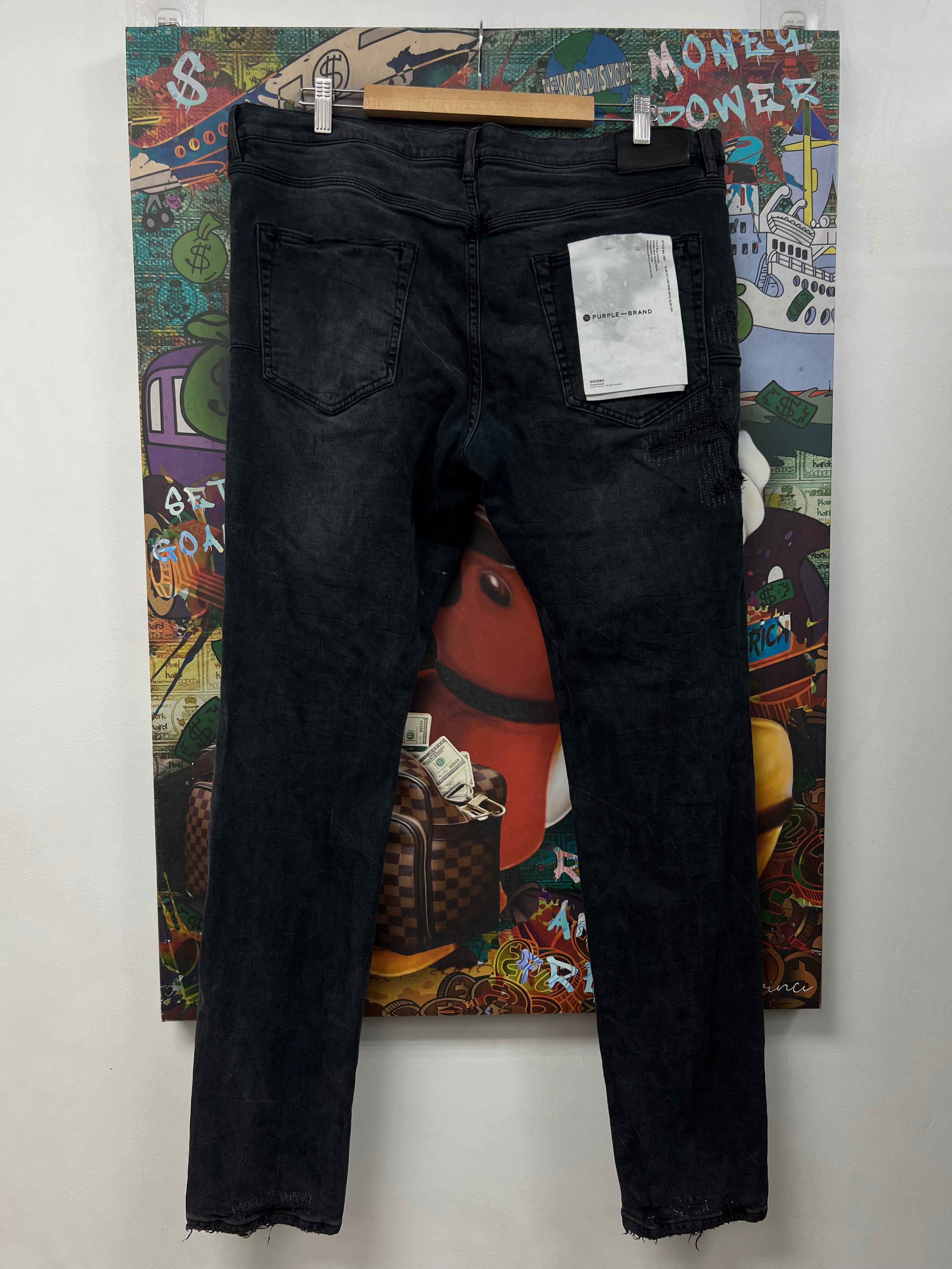 Purple Brand Black Wash Knee Ripped Jeans