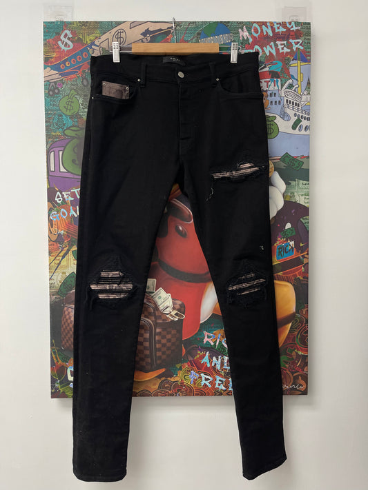 Amiri MX1 Snake Skin Black Patch Jeans Used 34