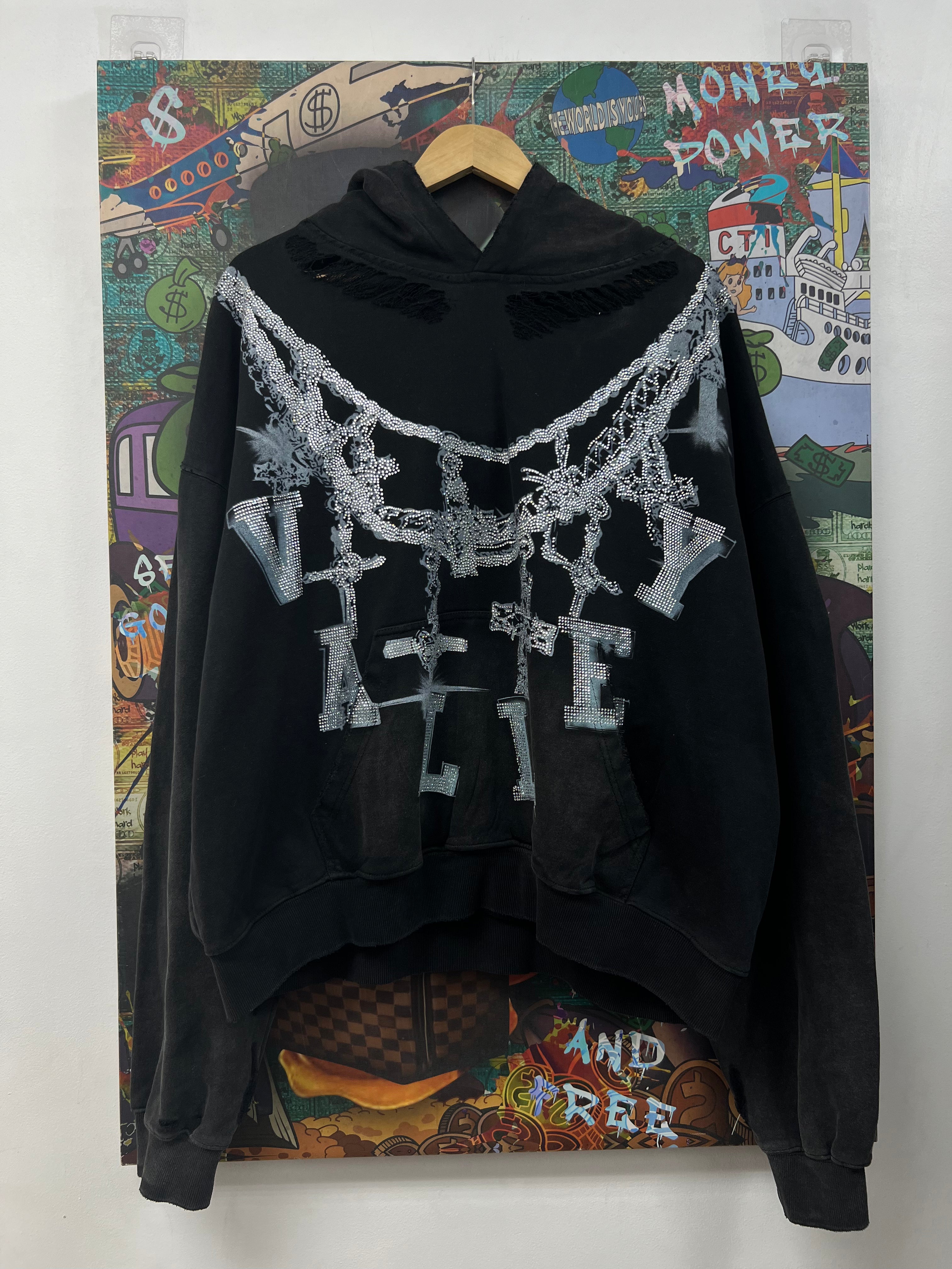 Vale Black Big Chain Rhinestone Hoodie