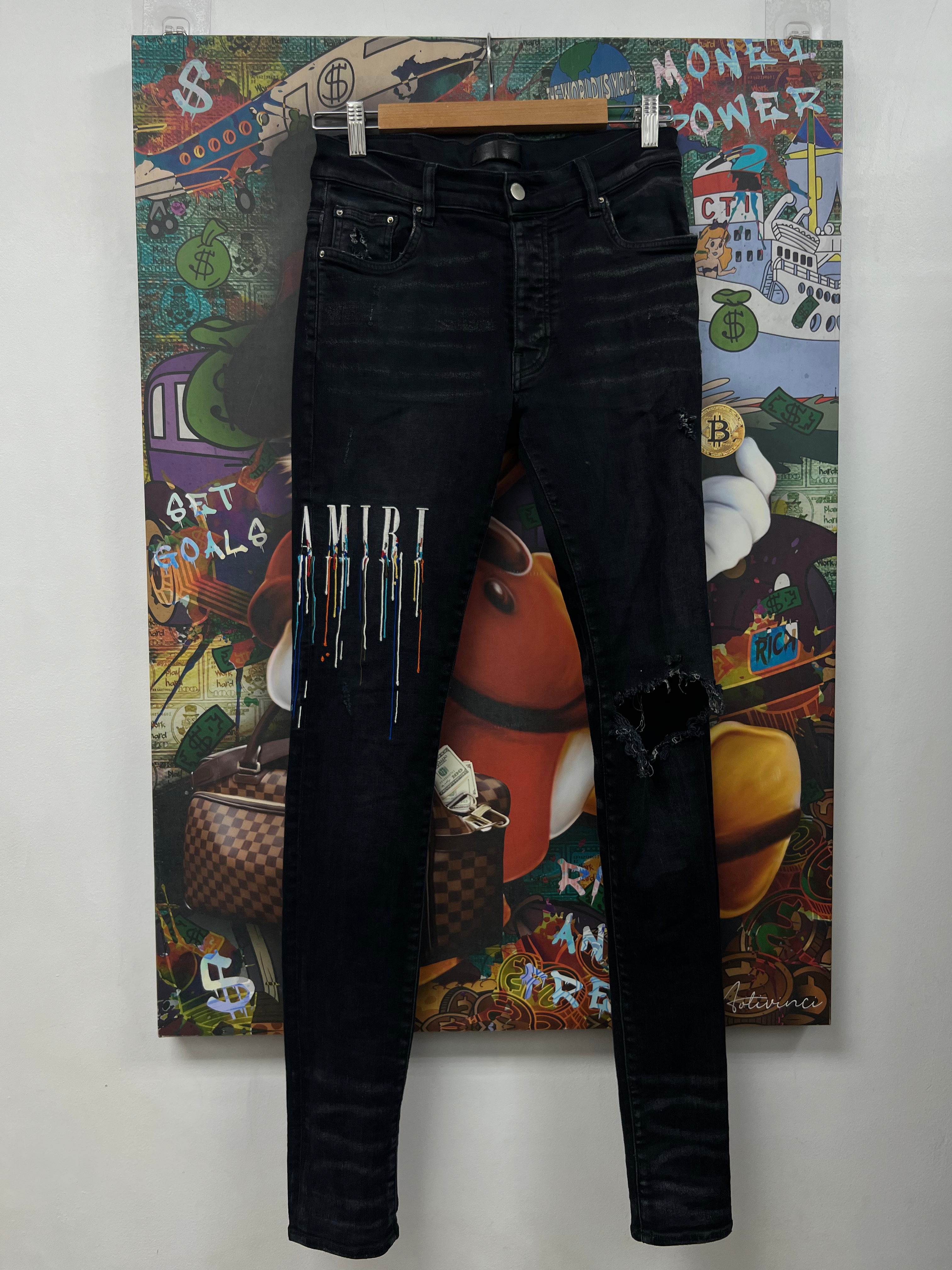 Amiri Black Wash Paint Drip Jeans