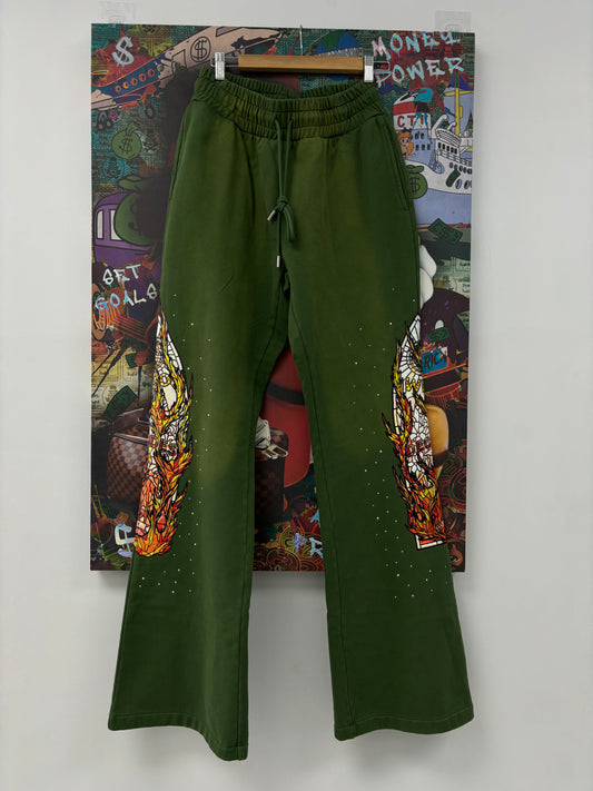 WDW Sweats Green Flame New 30 With Tags