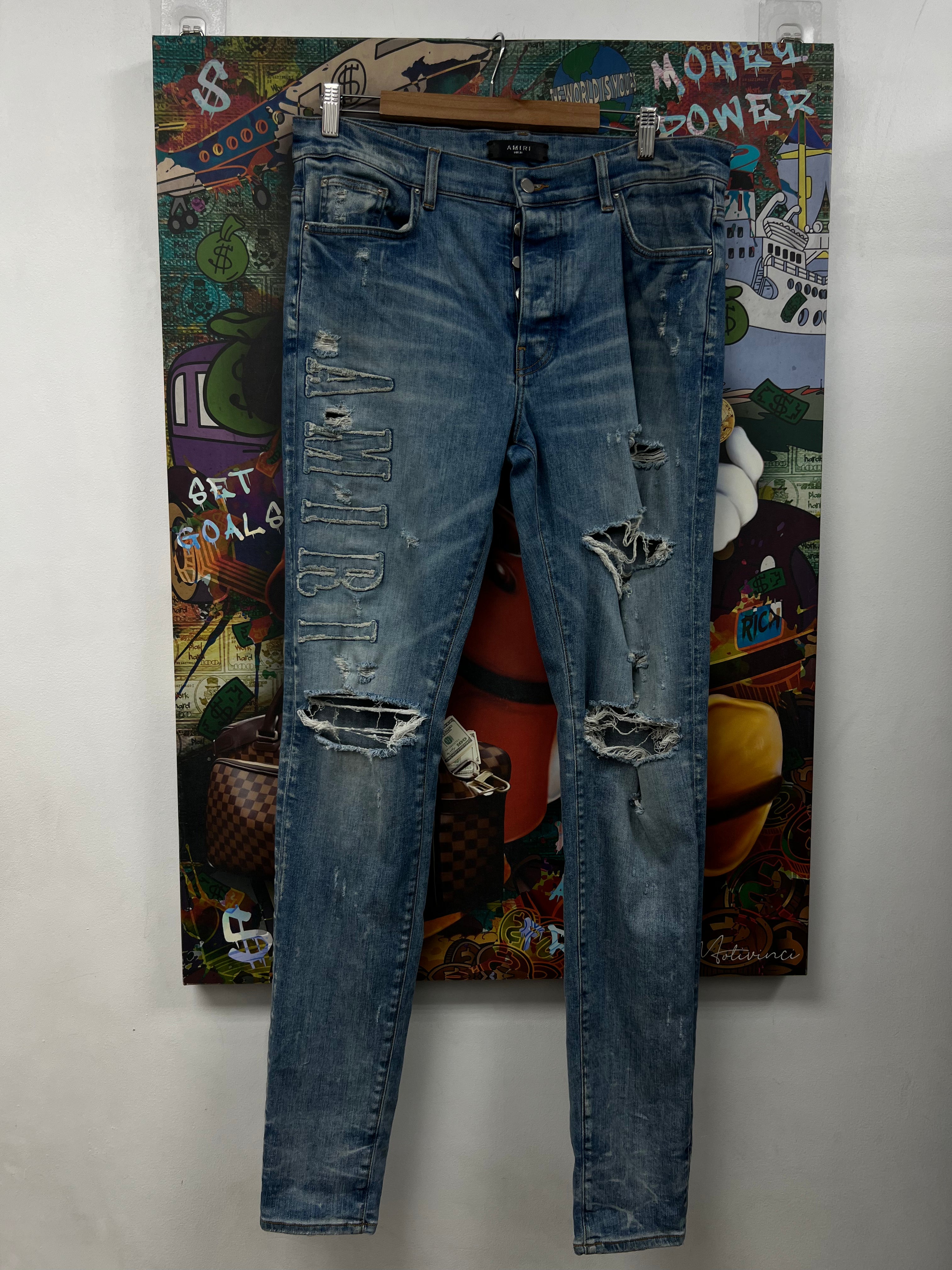 Amiri Black Wash Denim Applique Side Logo Jeans