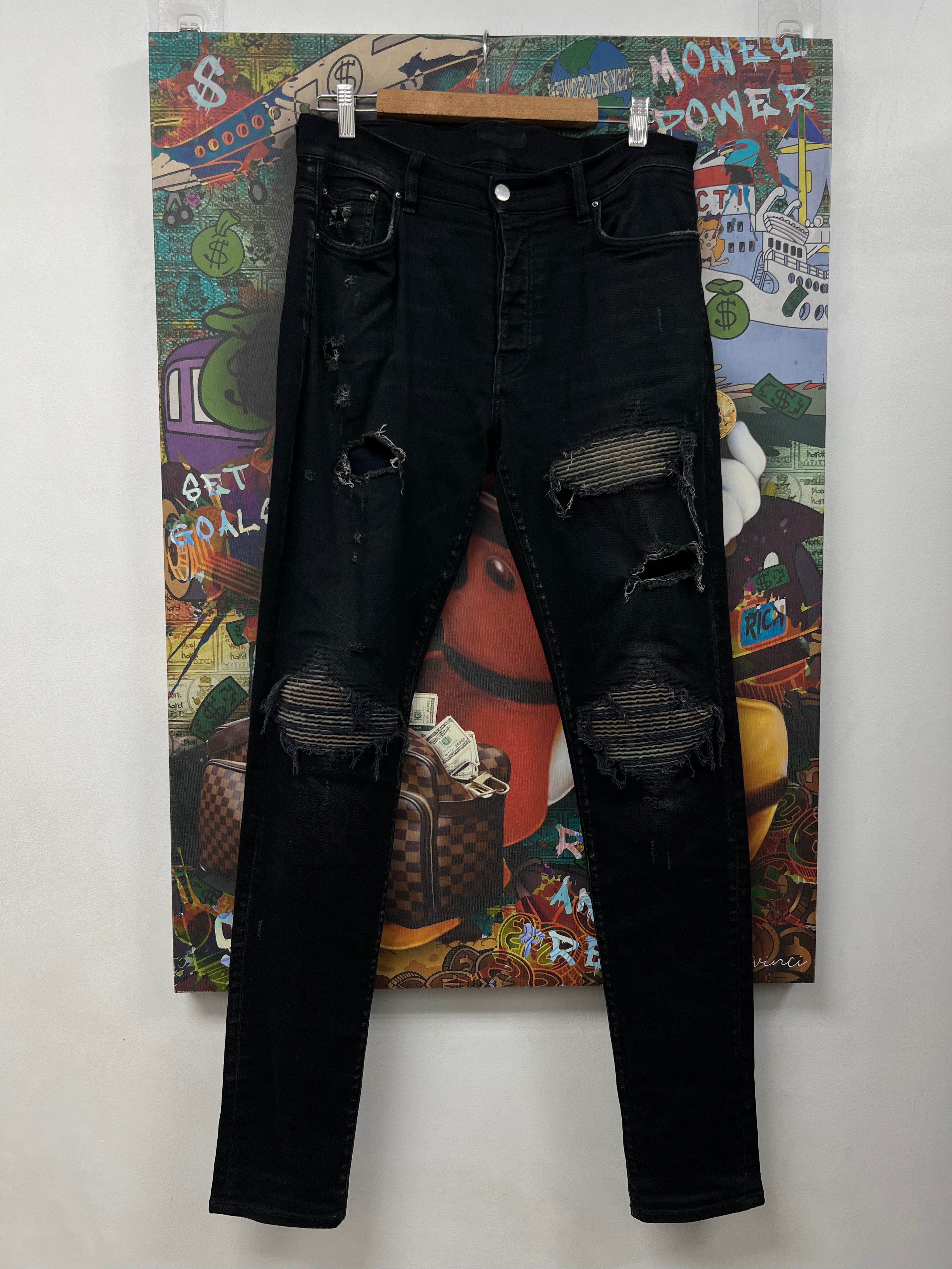 Amiri MX1 Black Wash Camo Patch Jeans