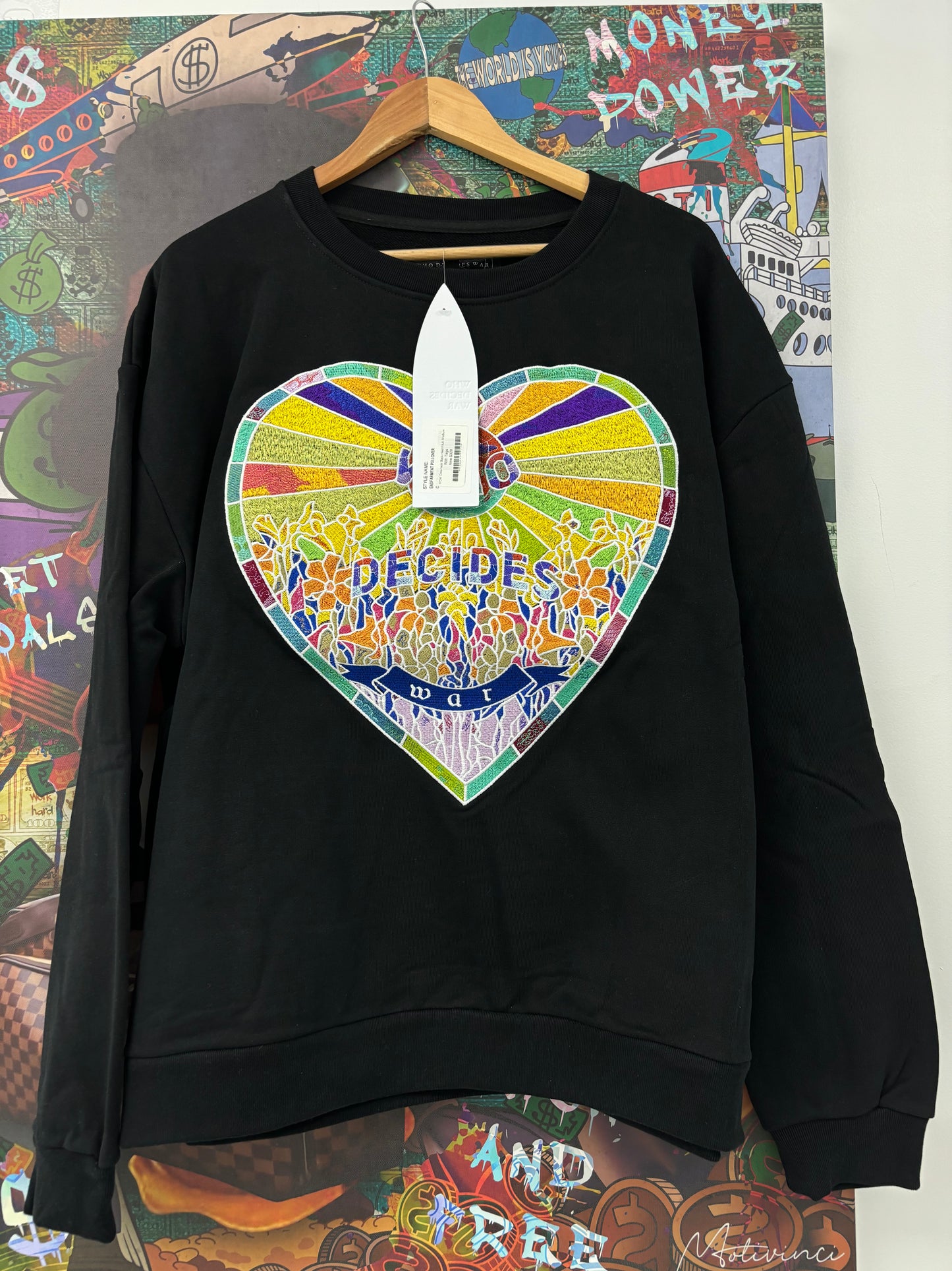 WDW Crewneck Black Heart Multi New Medium With Tags