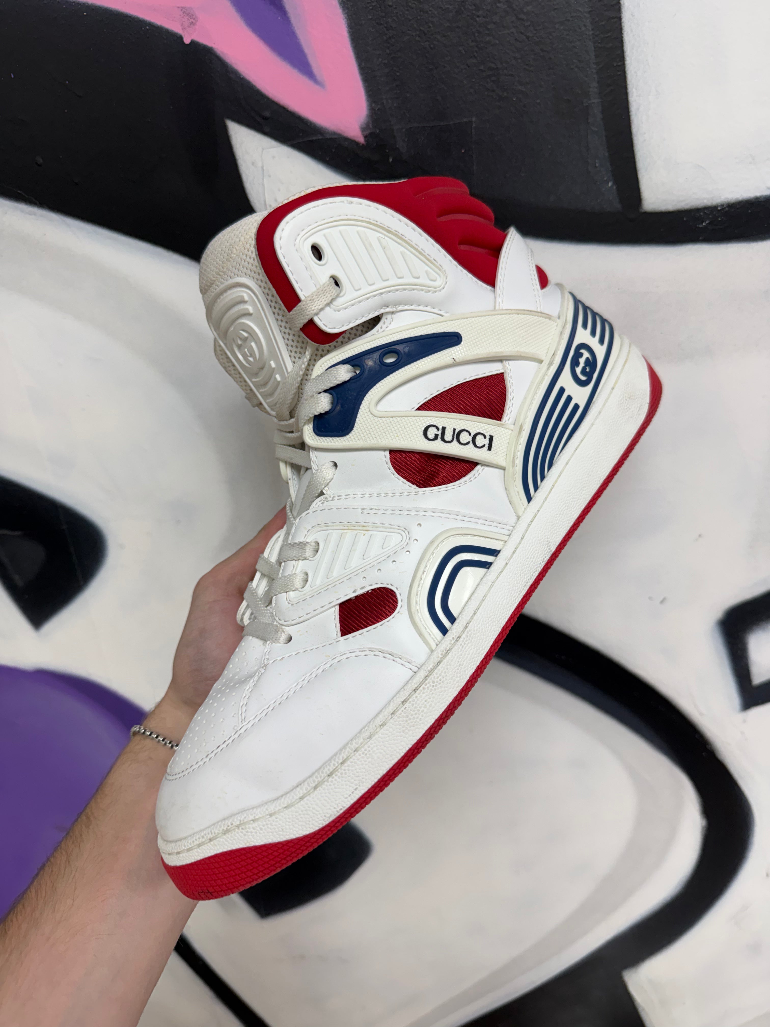 Gucci Red Navy Pump Hi Top Sneakers