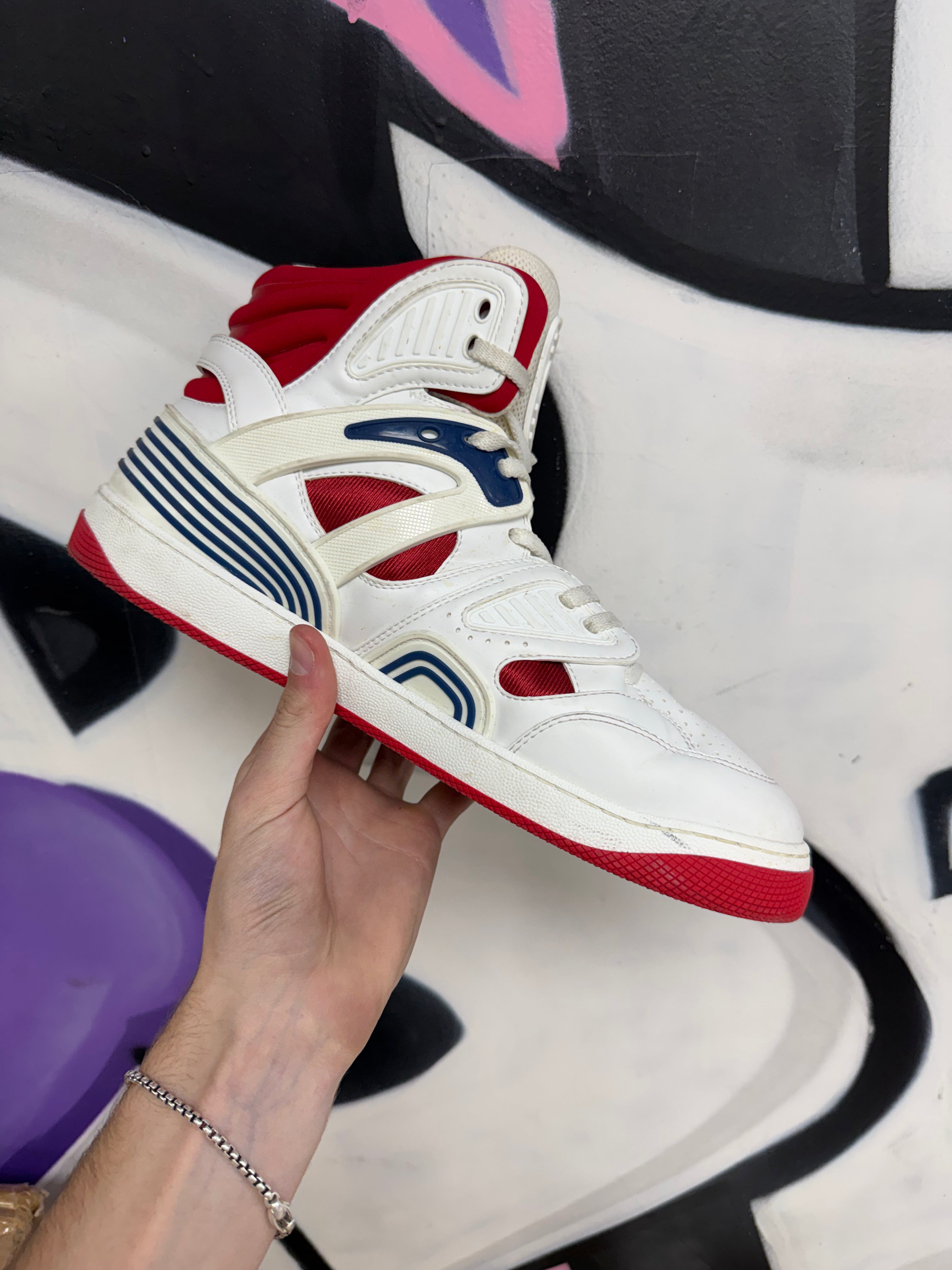 Gucci Red Navy Pump Hi Top Sneakers