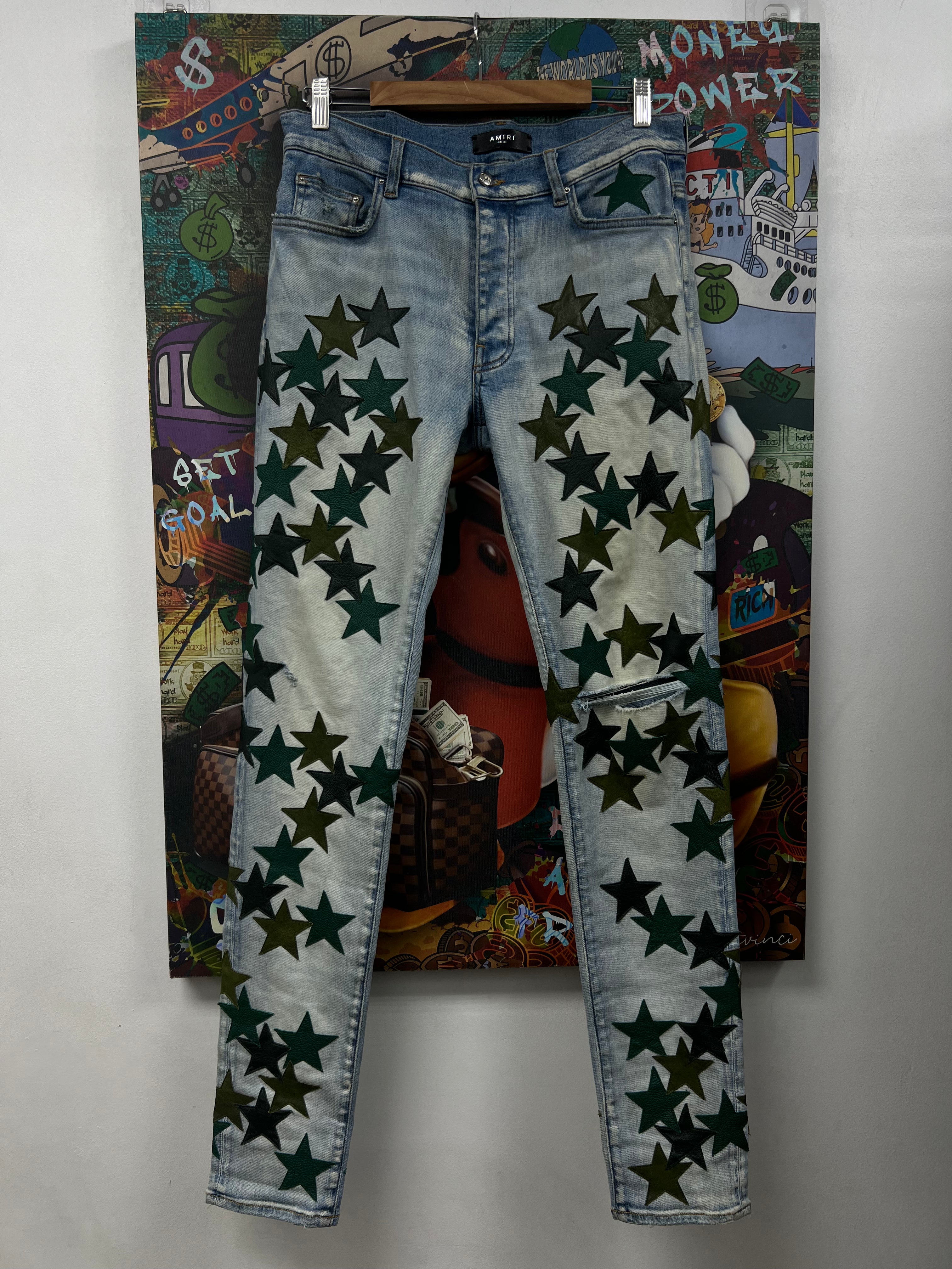 Amiri Light Wash Green Chemist Stars Jeans