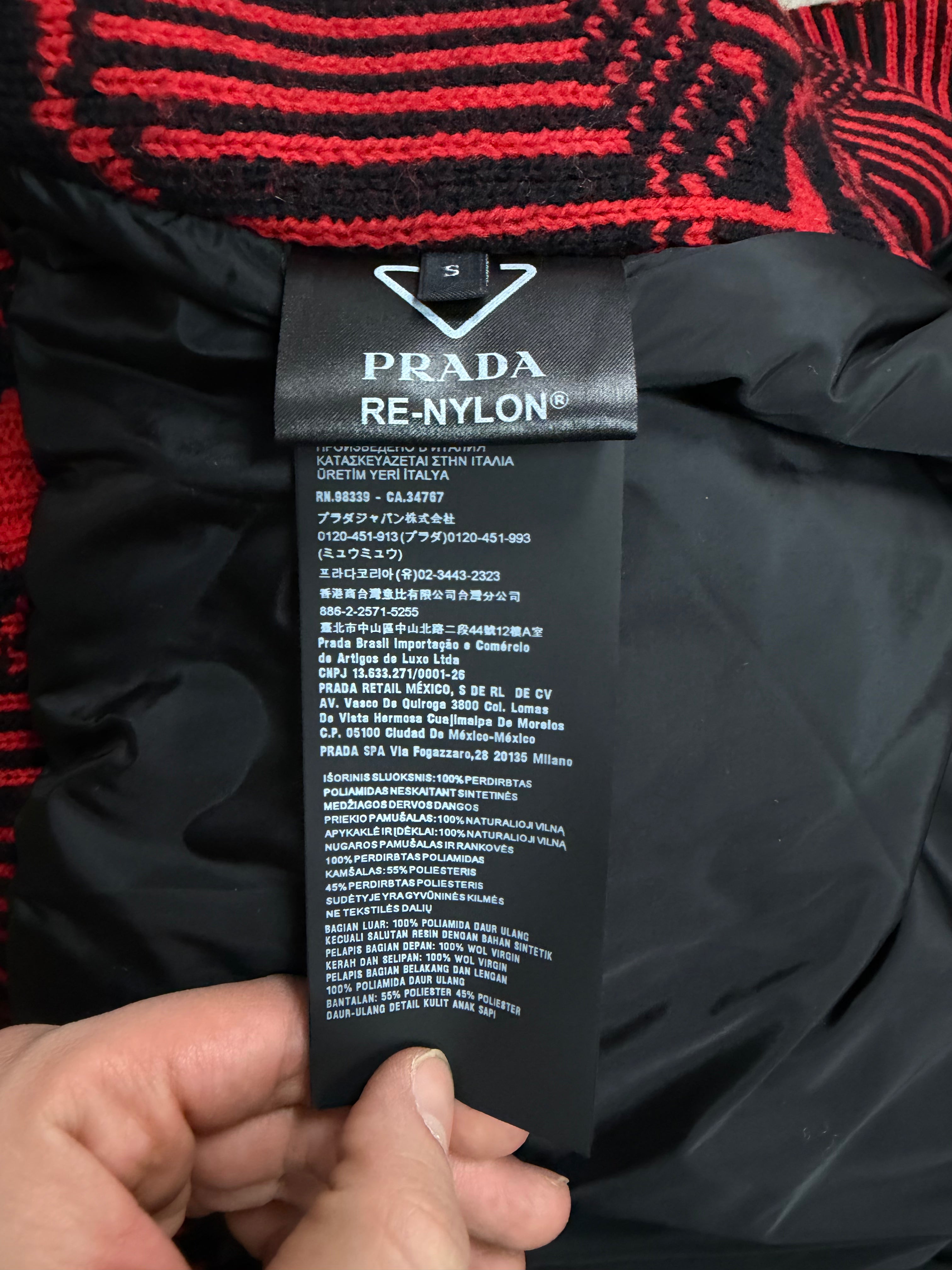Prada Raf Simmons Black Red Nylon Bomber Jacket