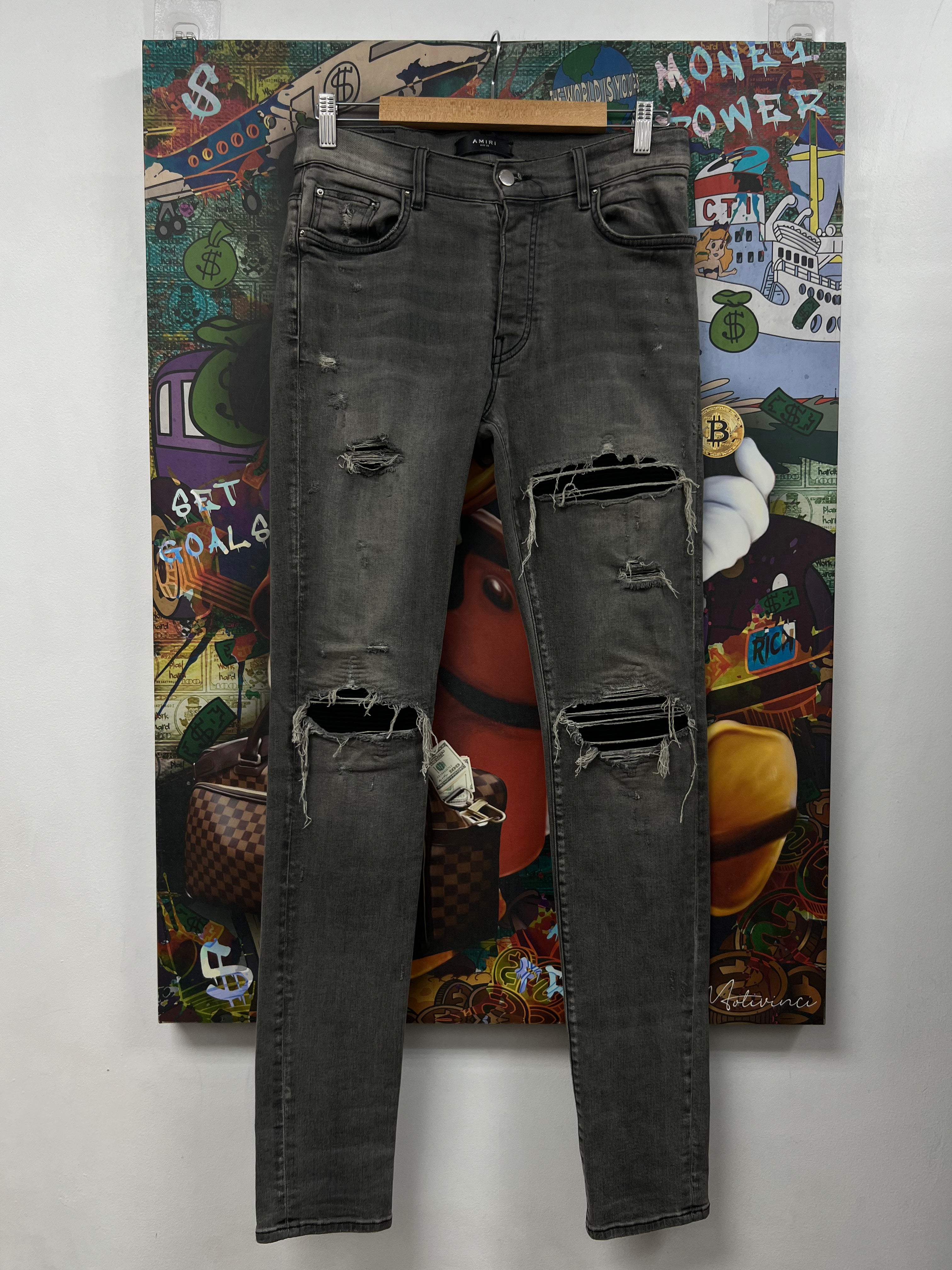 Amiri MX1 Grey Black Suede Patch Jeans