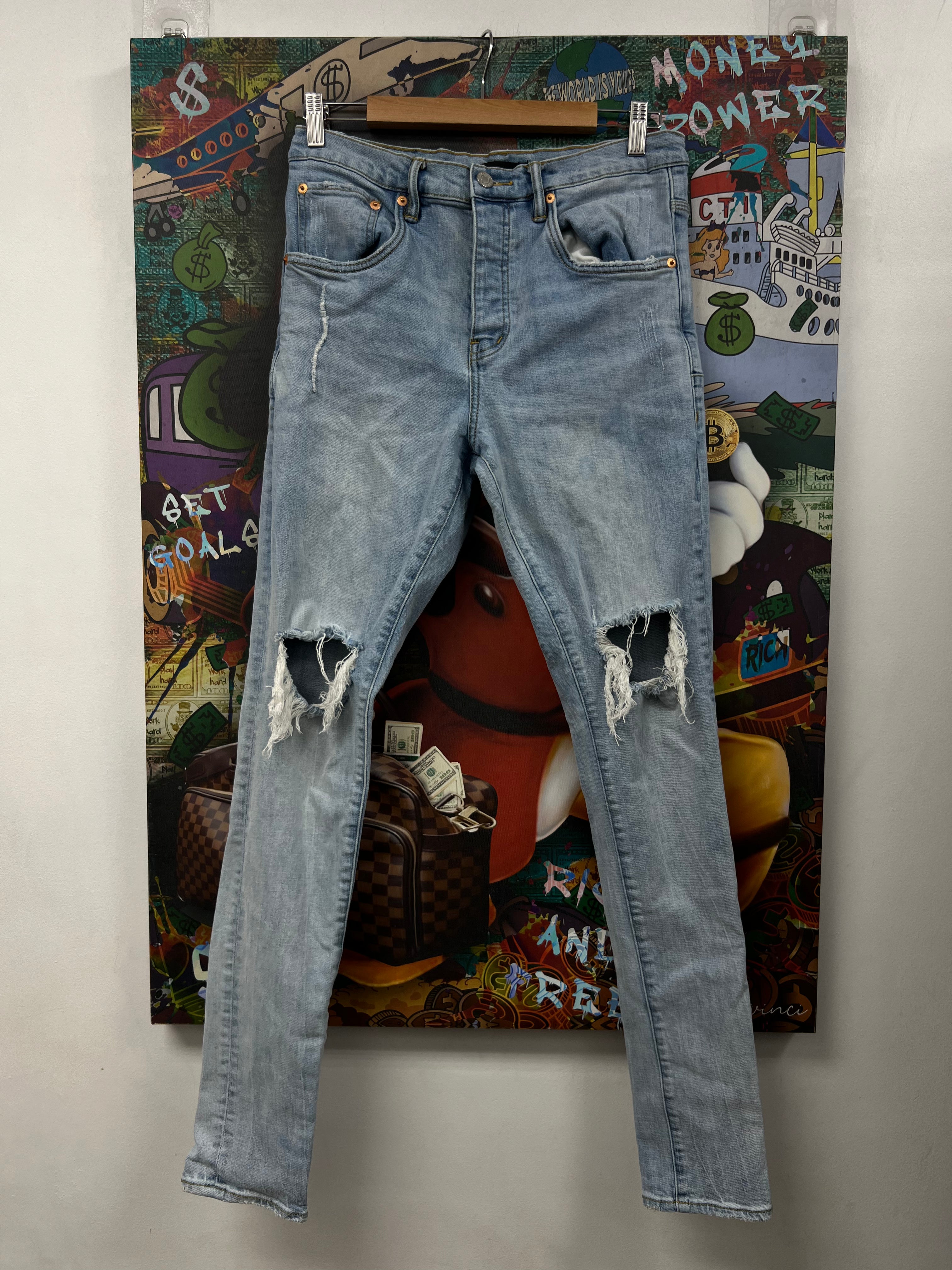Purple Brand Light Wash Knee Blowout Jeans