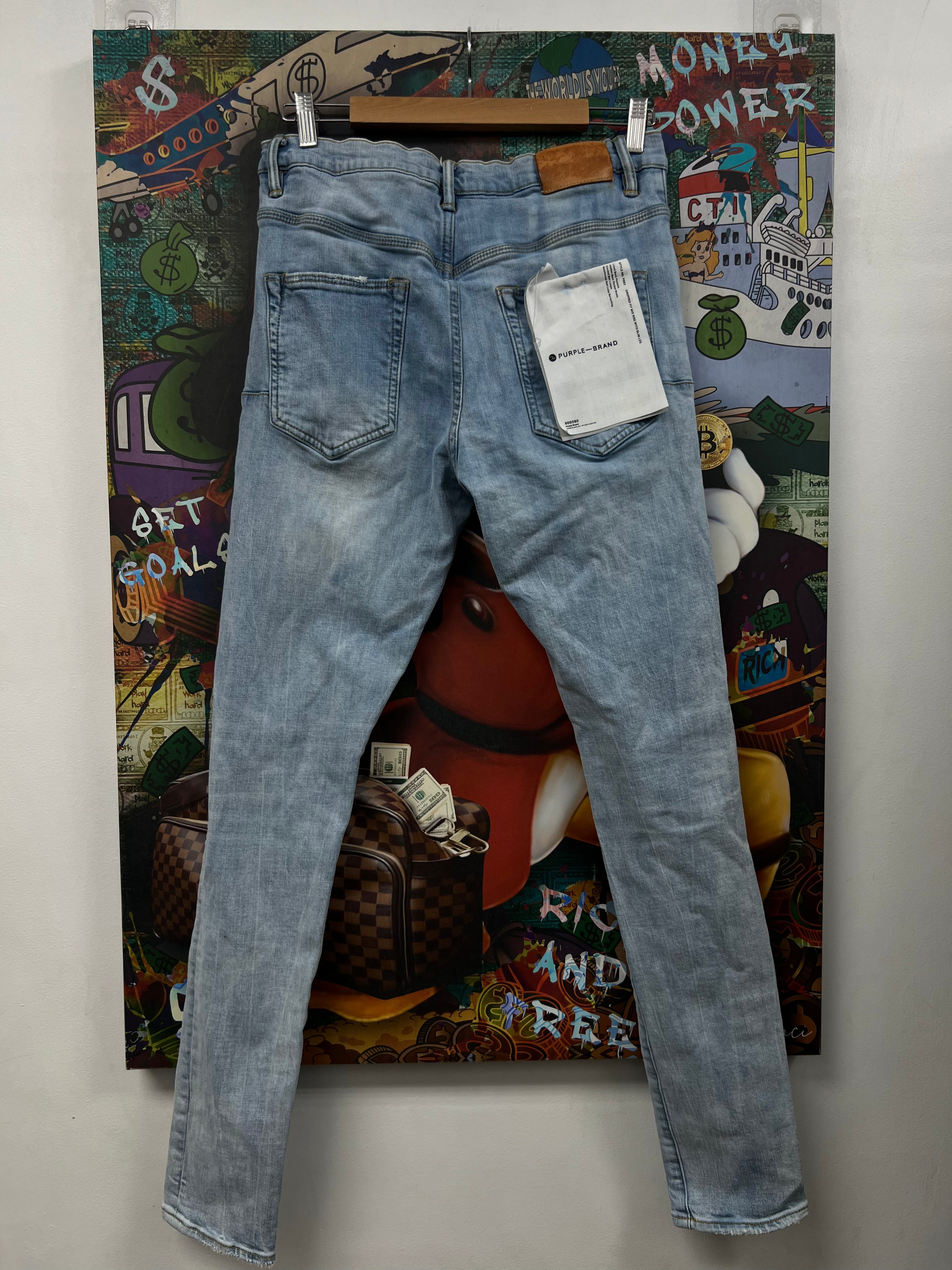 Purple Brand Light Wash Knee Blowout Jeans