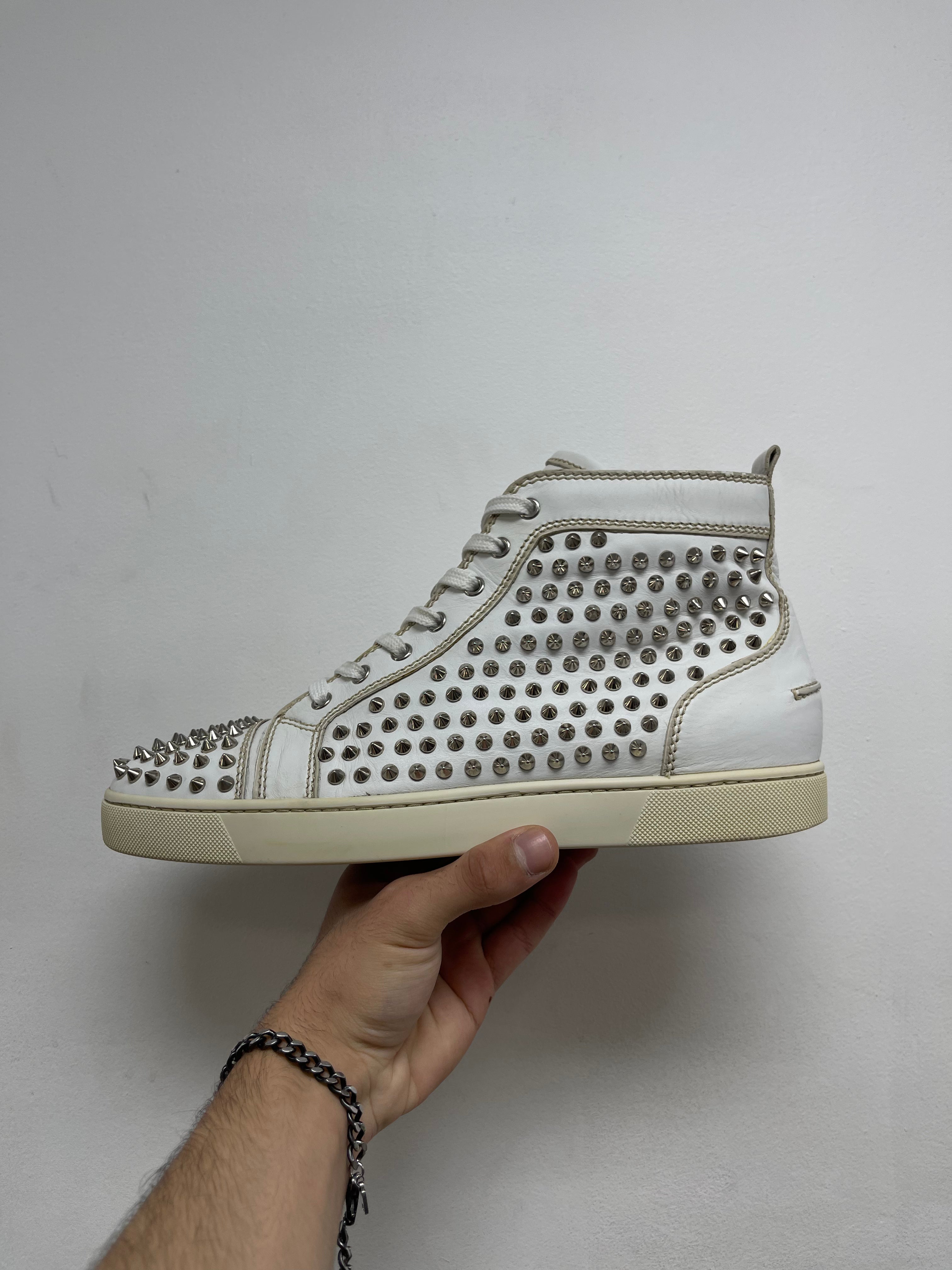 Christian Louboutin White Spiked High Sneakers