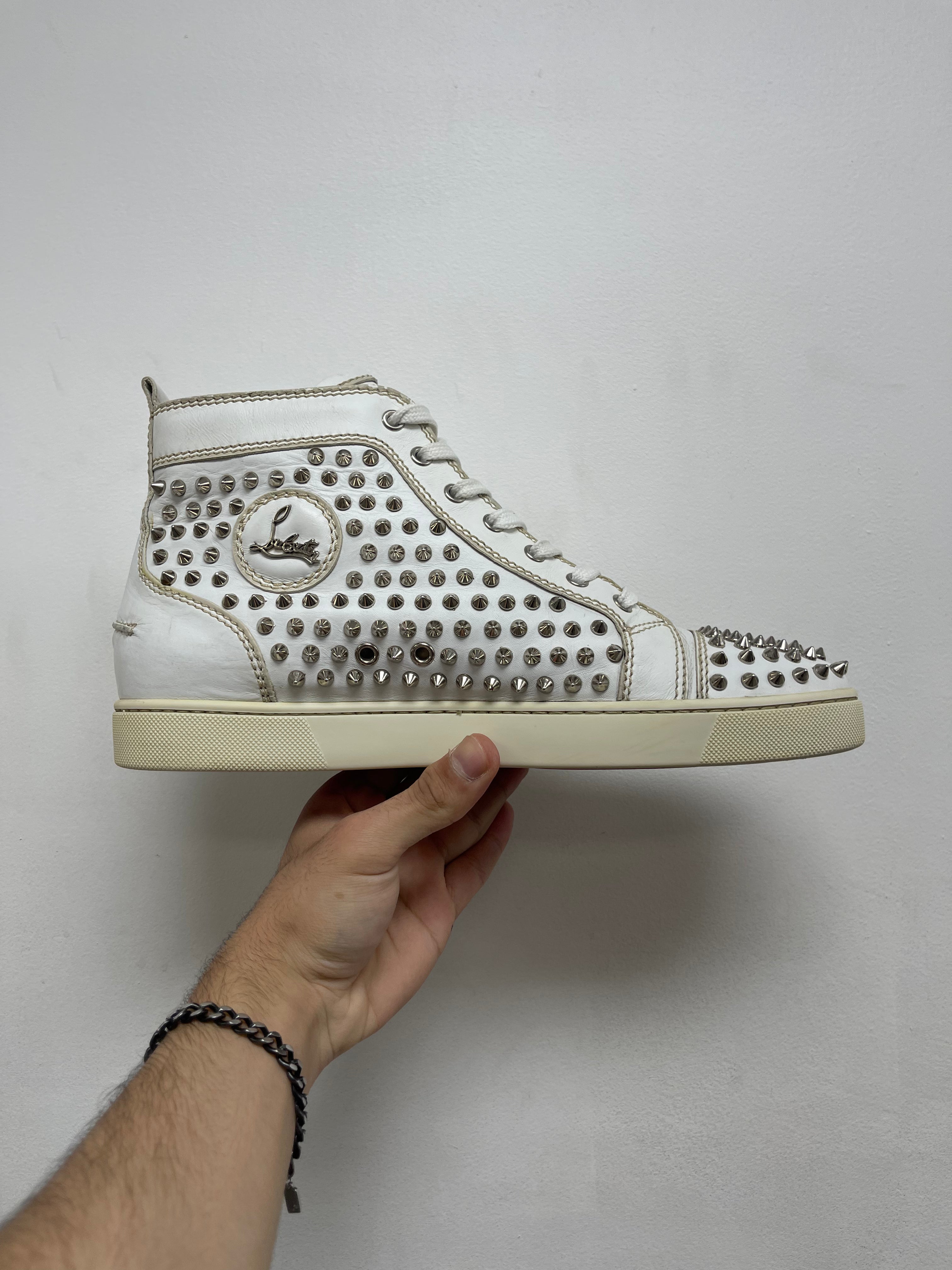 Christian Louboutin White Spiked High Sneakers