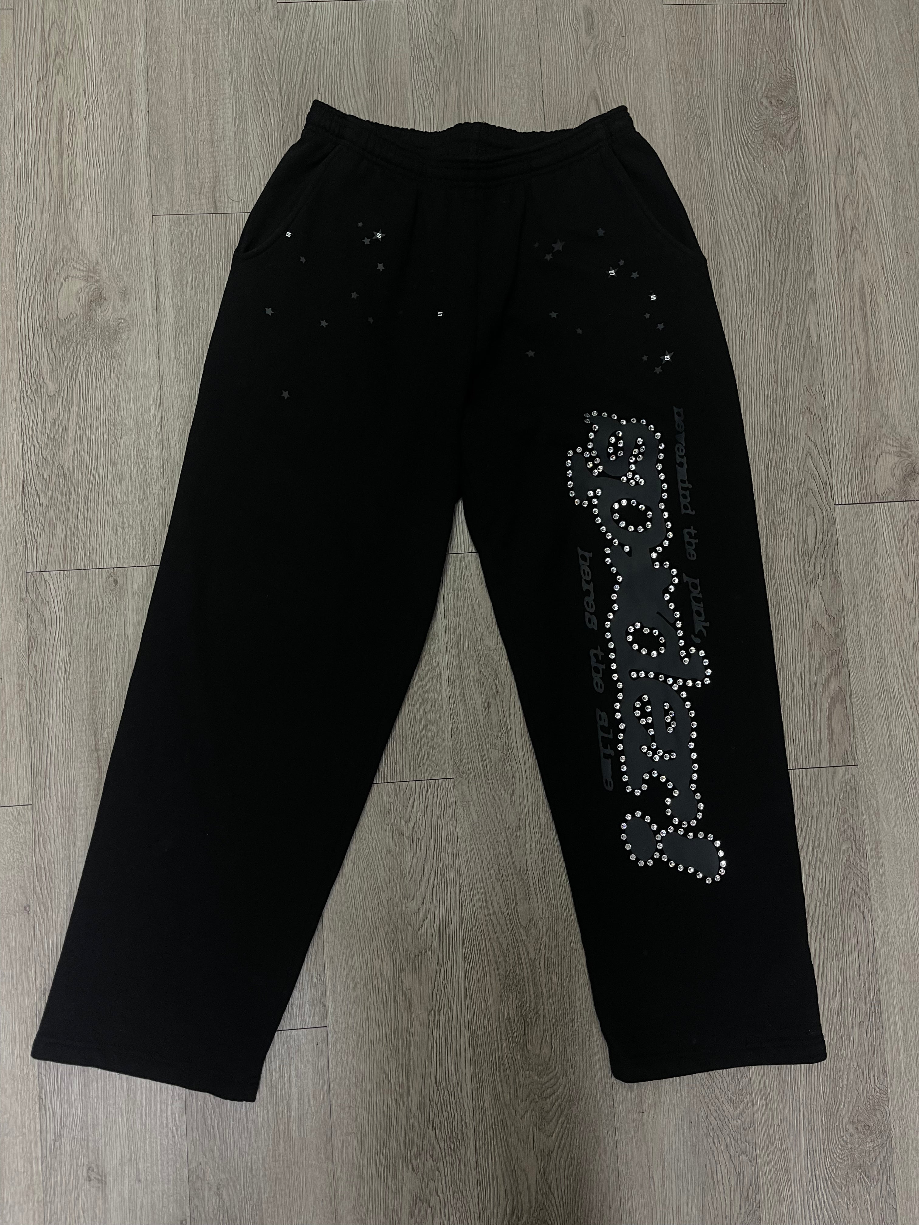 Sp5der Black Rhinestone Sweats