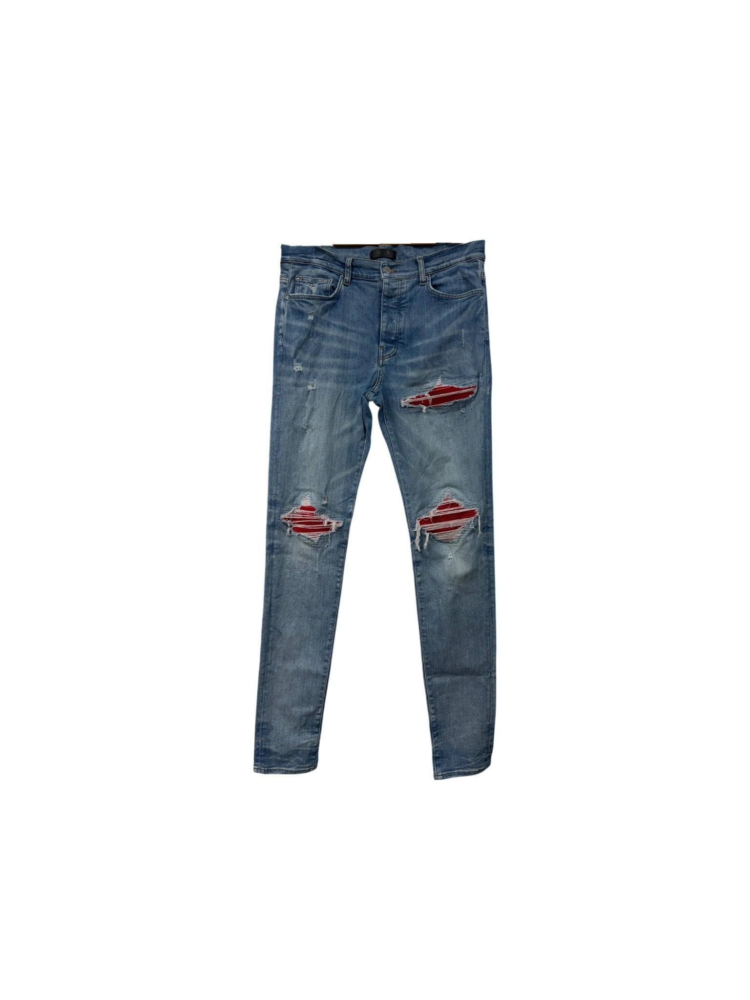 Amiri "MX1" Ultra Suede Patch Light Wash & Red Jeans