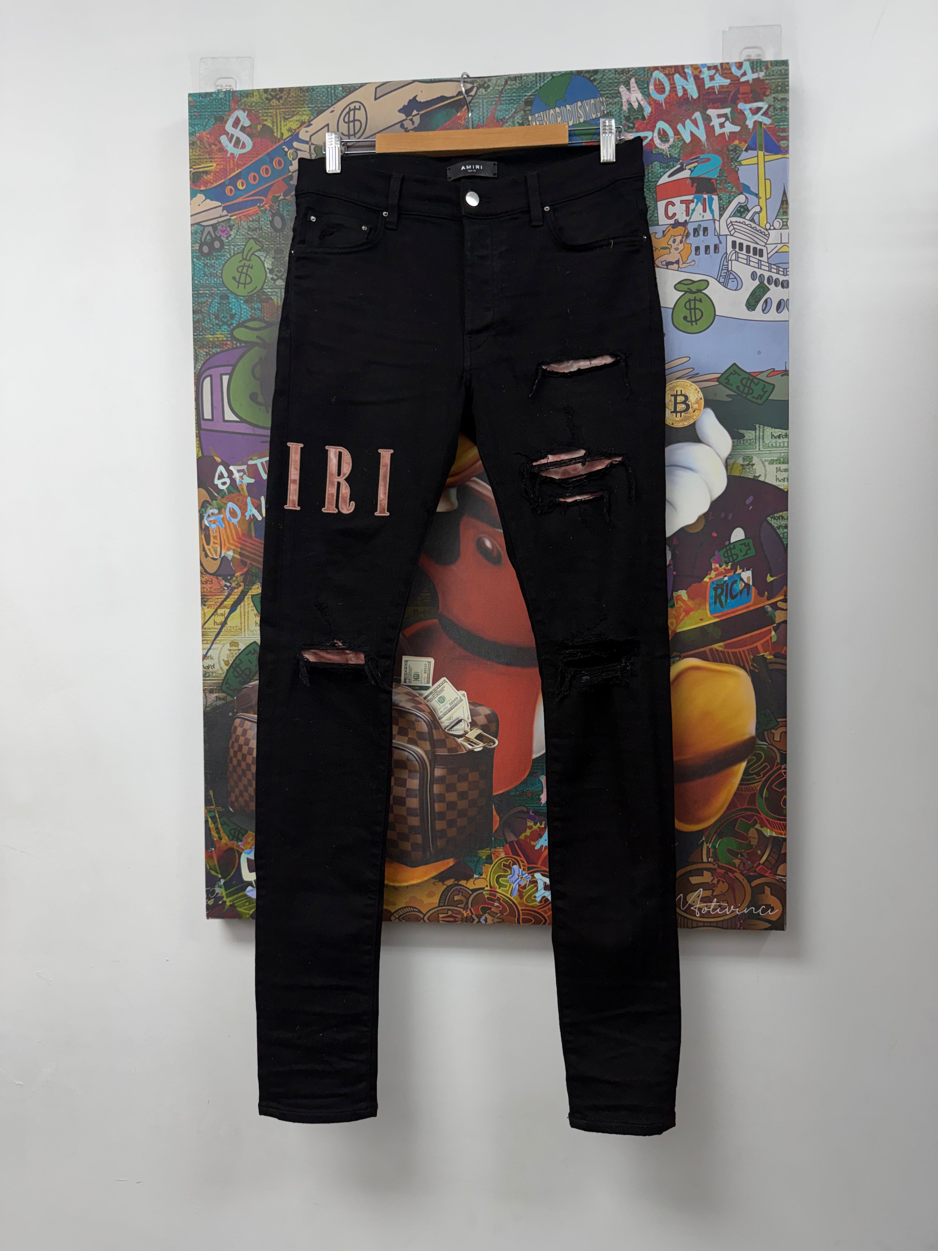 Amiri Black Salmon Side Logo Jeans