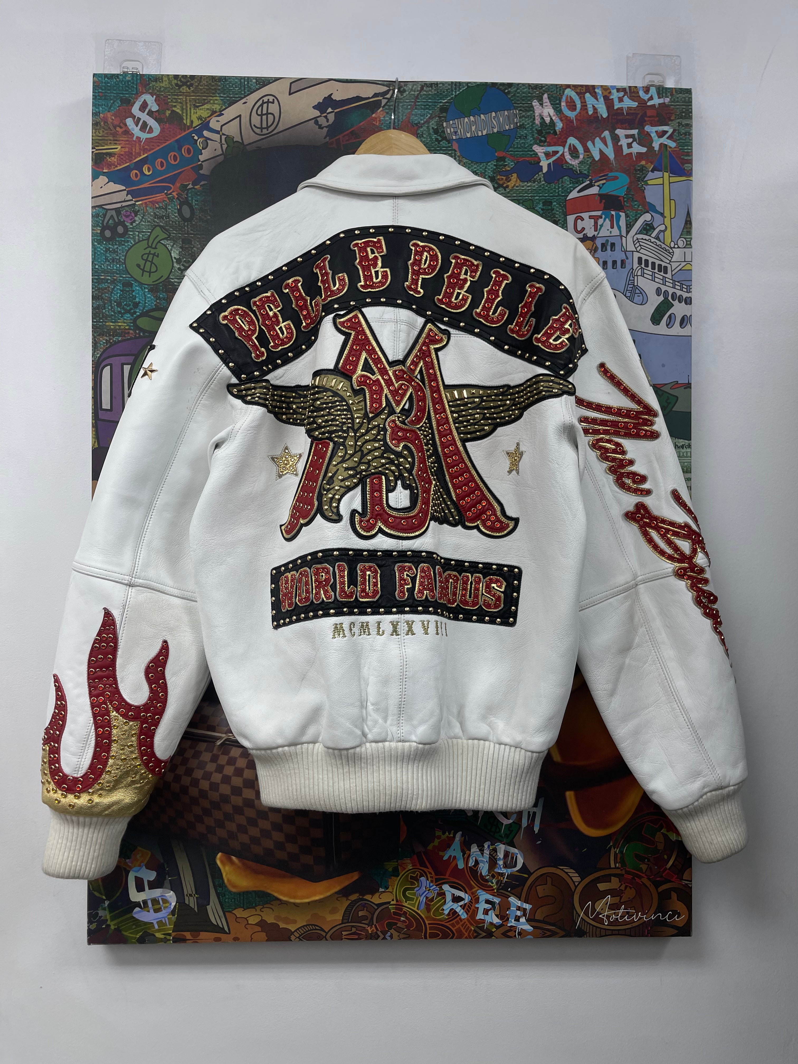 Pelle Pelle White American Bruiser Varsity Jacket