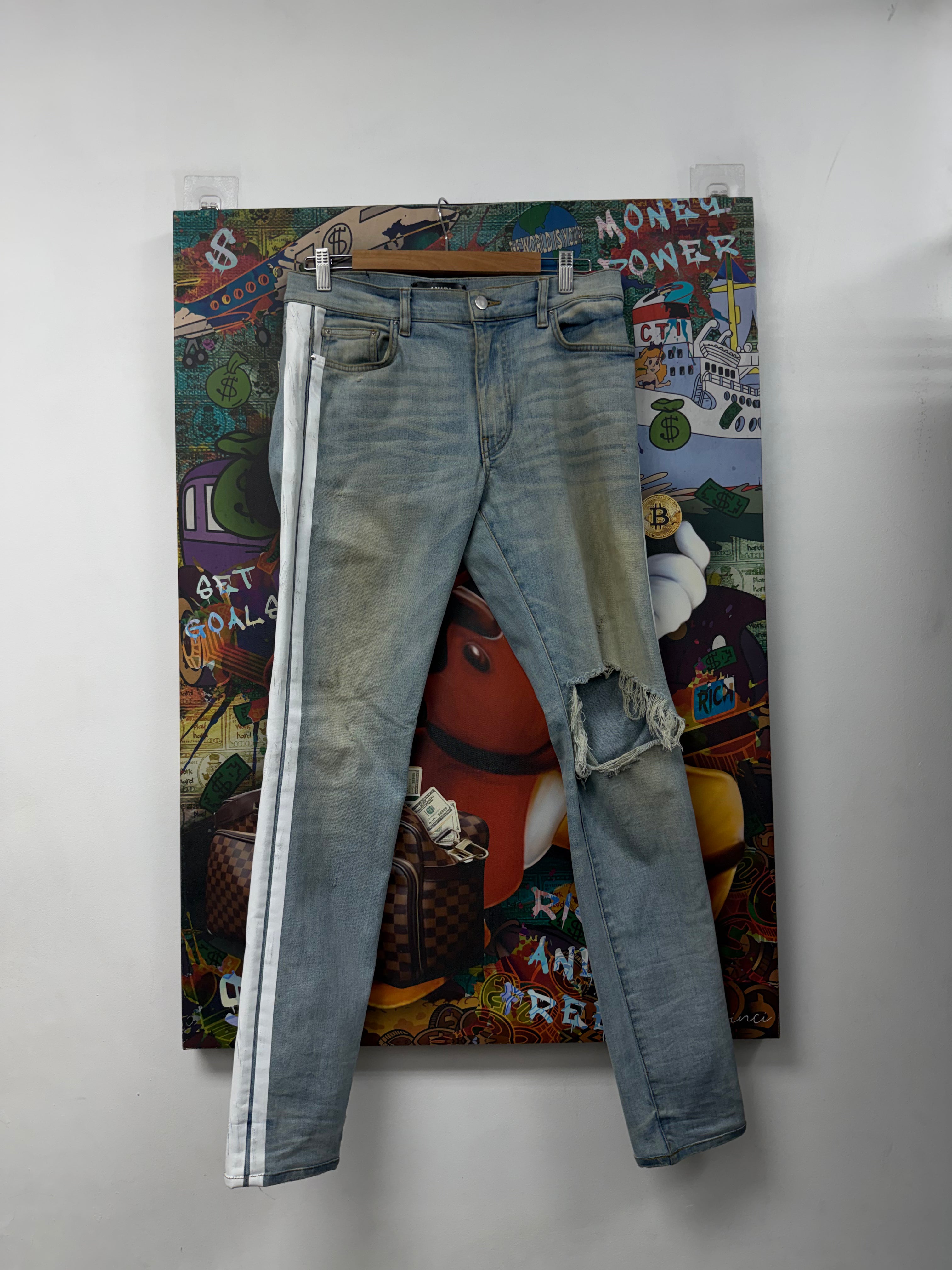 Amiri Light Wash White Stripe (Zipper) Jeans
