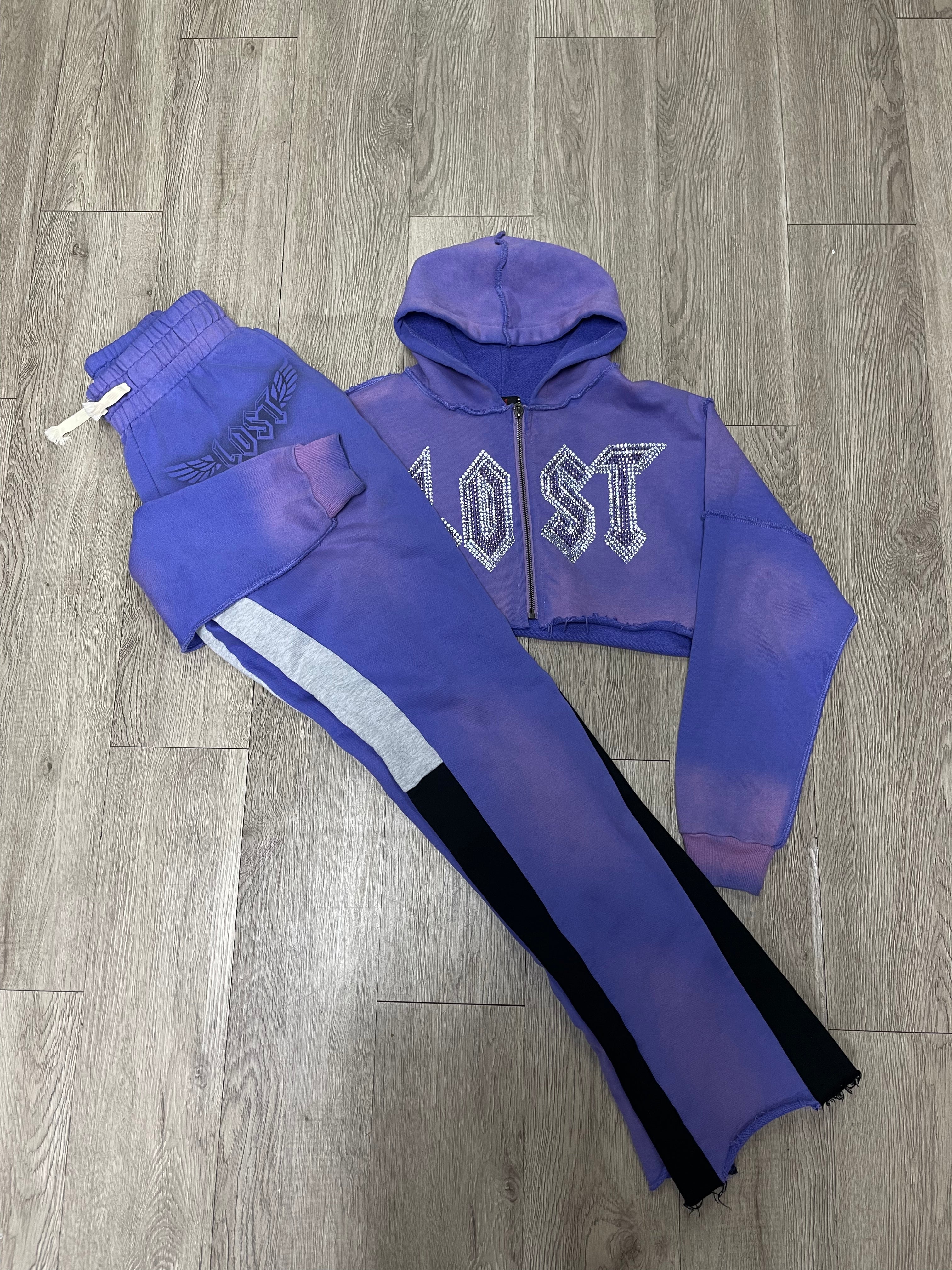 Lost Intricacy Purple Cropped (Women's) Sweatsuit