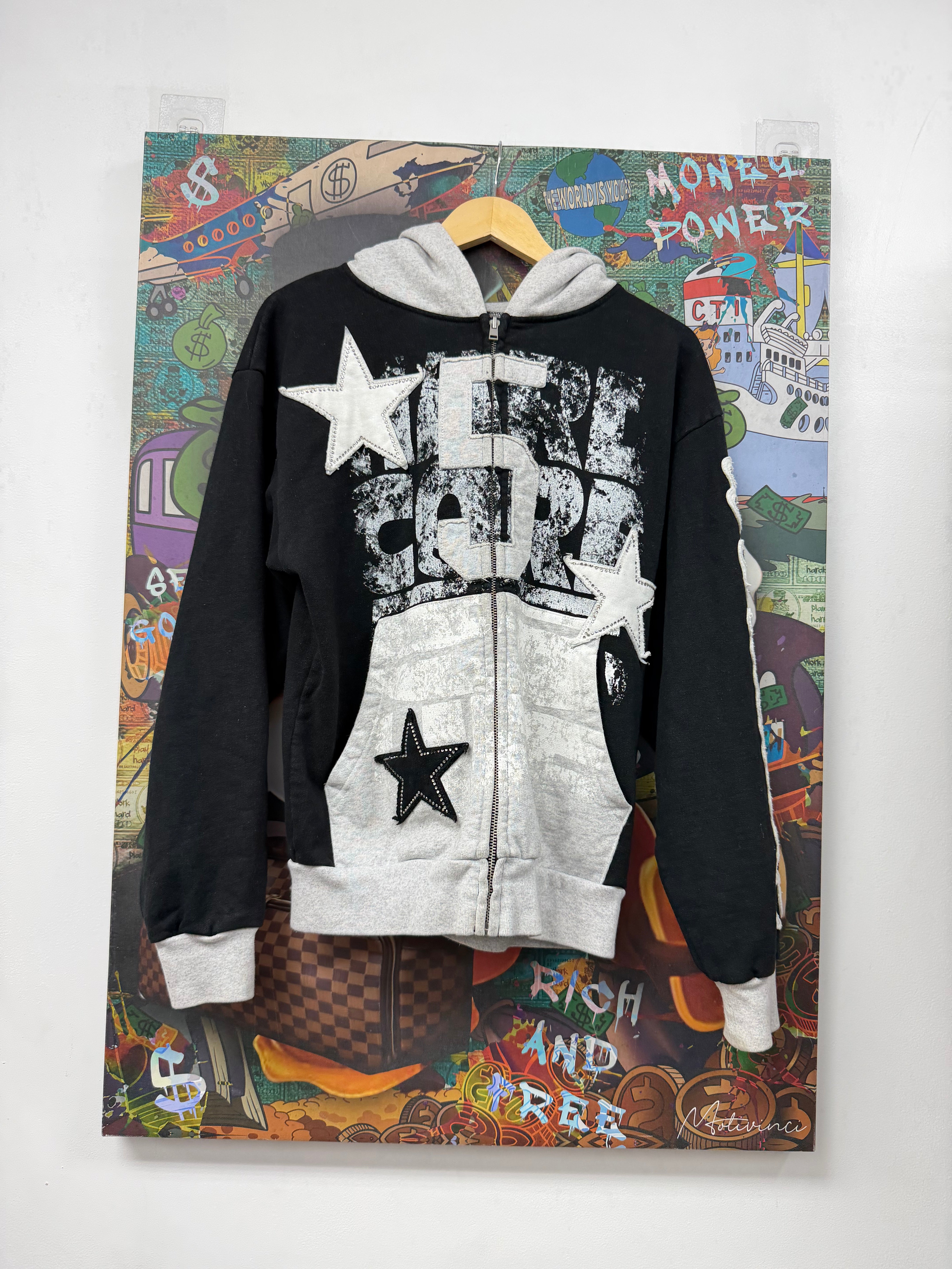 Sp5der Grey Black 5 Star Hoodie