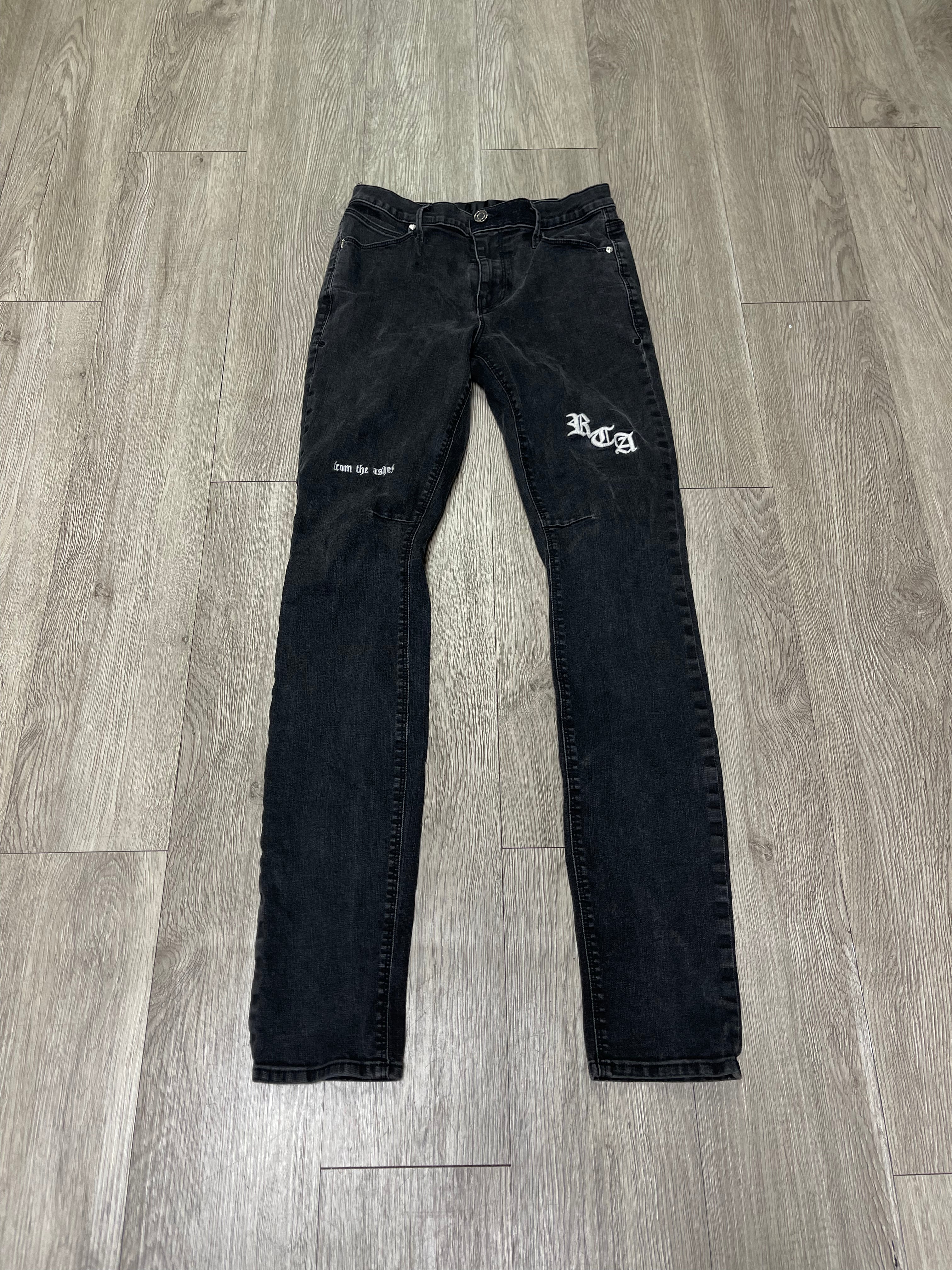 RTA Black Wash White Embroidered Jeans