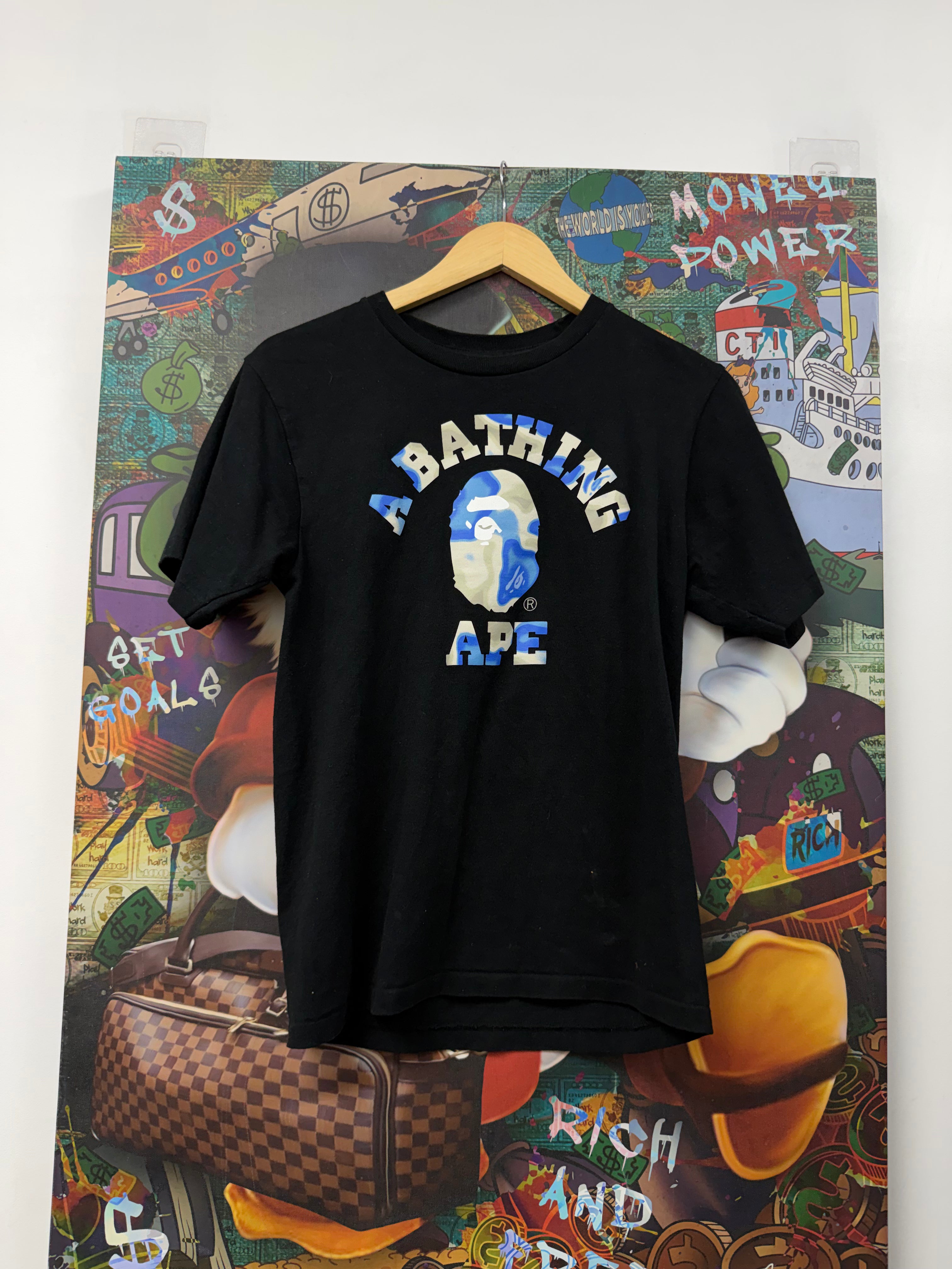 BAPE Black Blue Beige APE Head Logo Tee