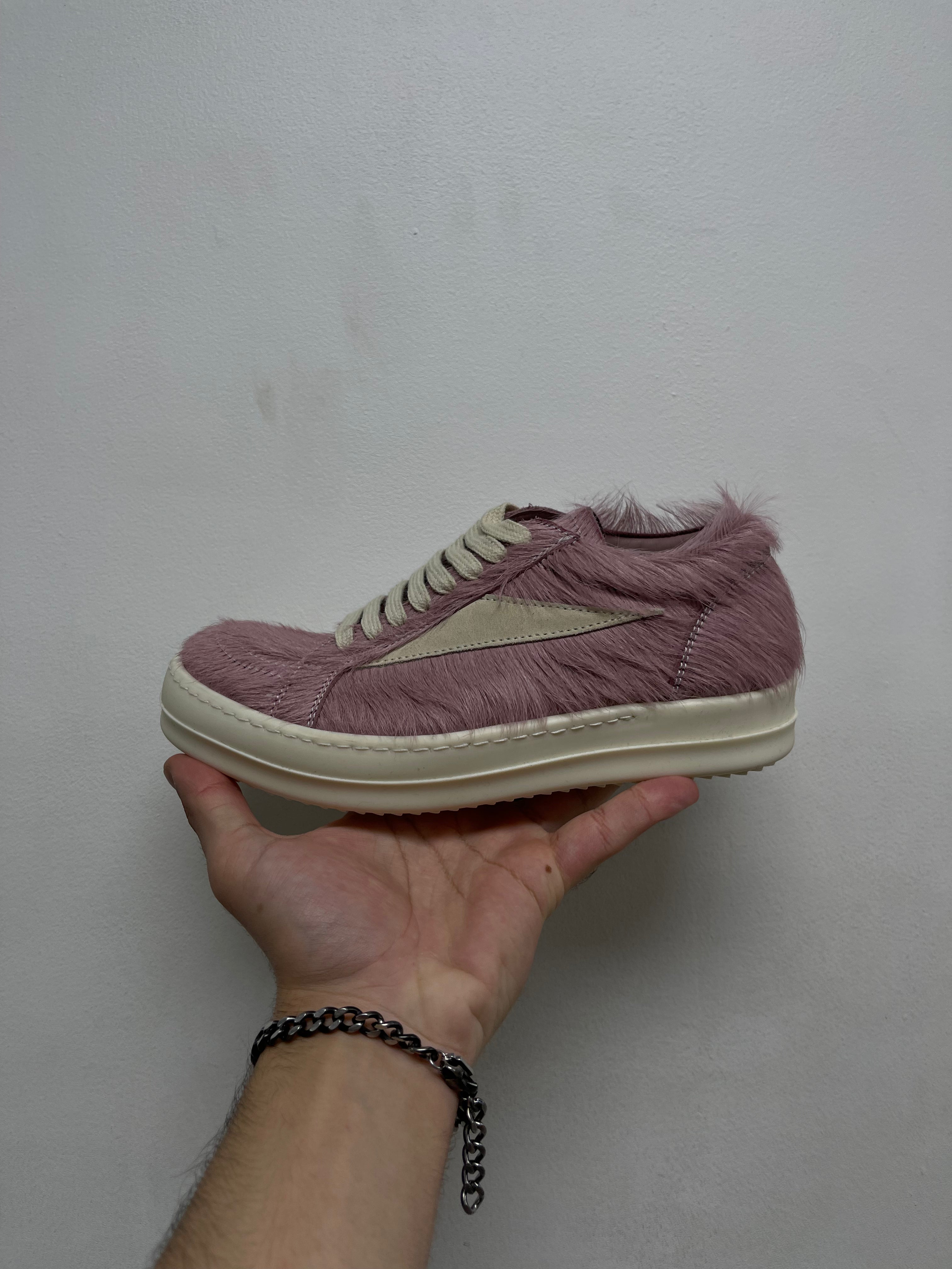 Rick Owens Pink & Milk 'Mainline' Ponyhair Vintage Low Sneakers