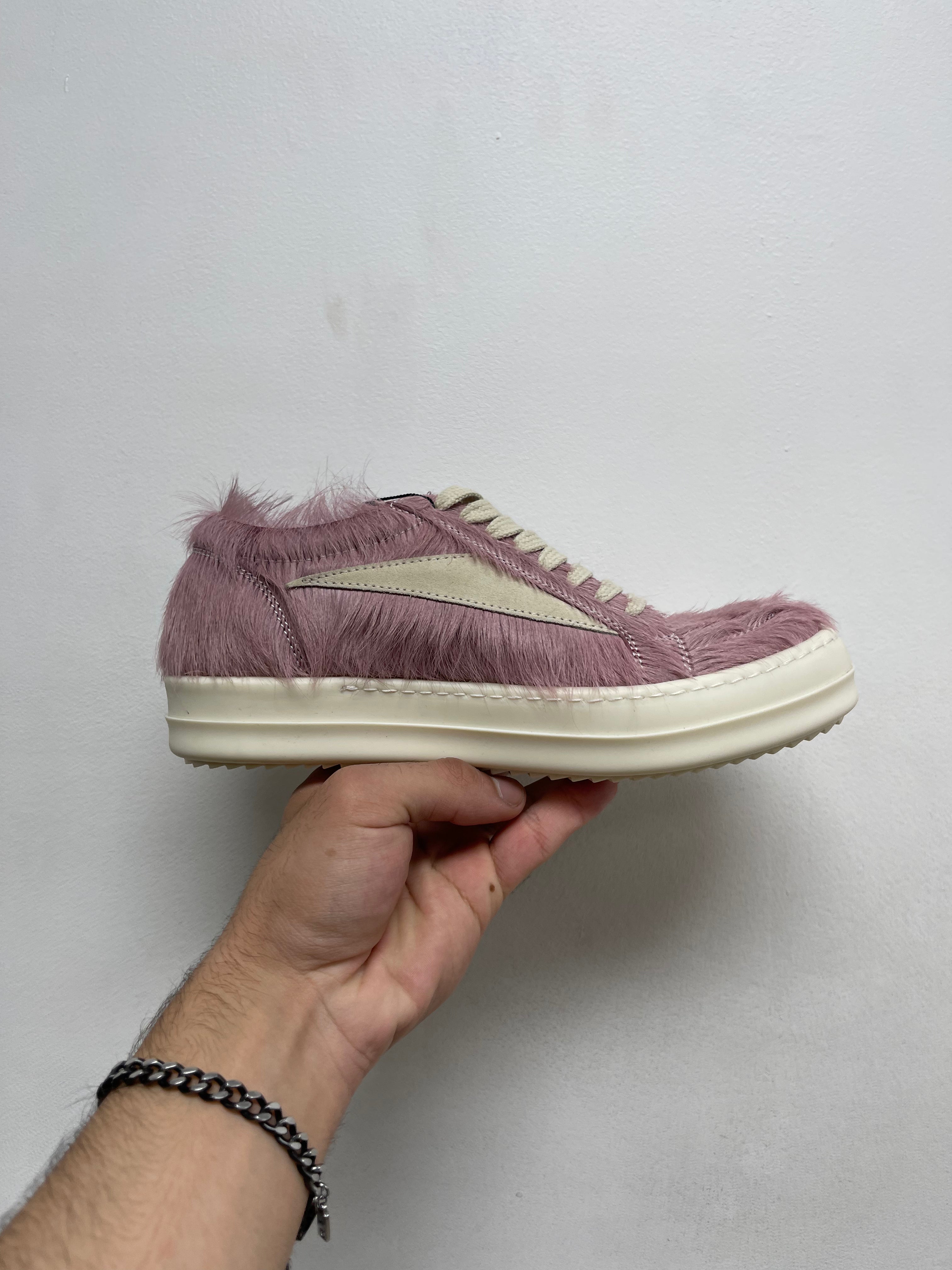 Rick Owens Pink & Milk 'Mainline' Ponyhair Vintage Low Sneakers