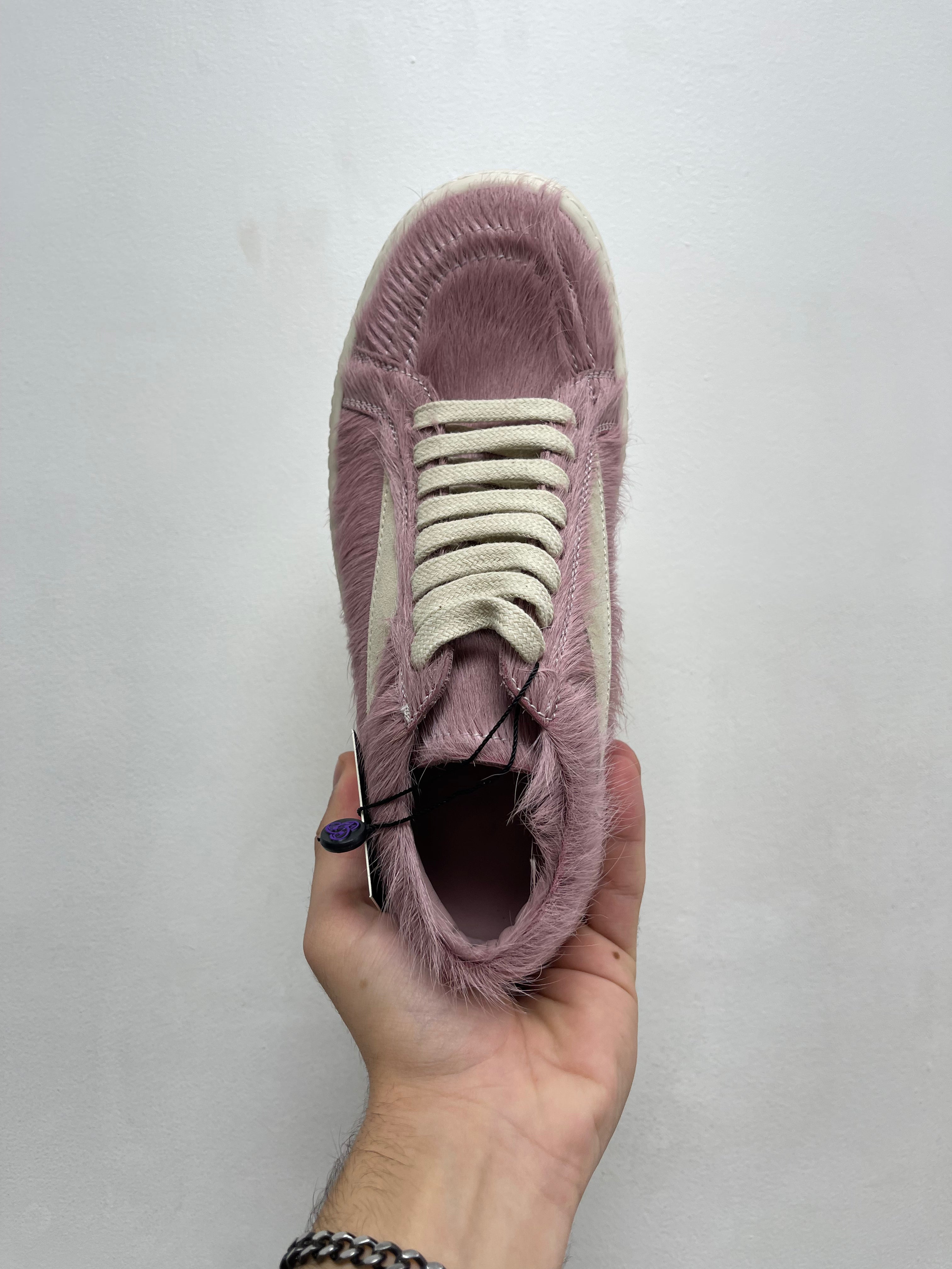 Rick Owens Pink & Milk 'Mainline' Ponyhair Vintage Low Sneakers