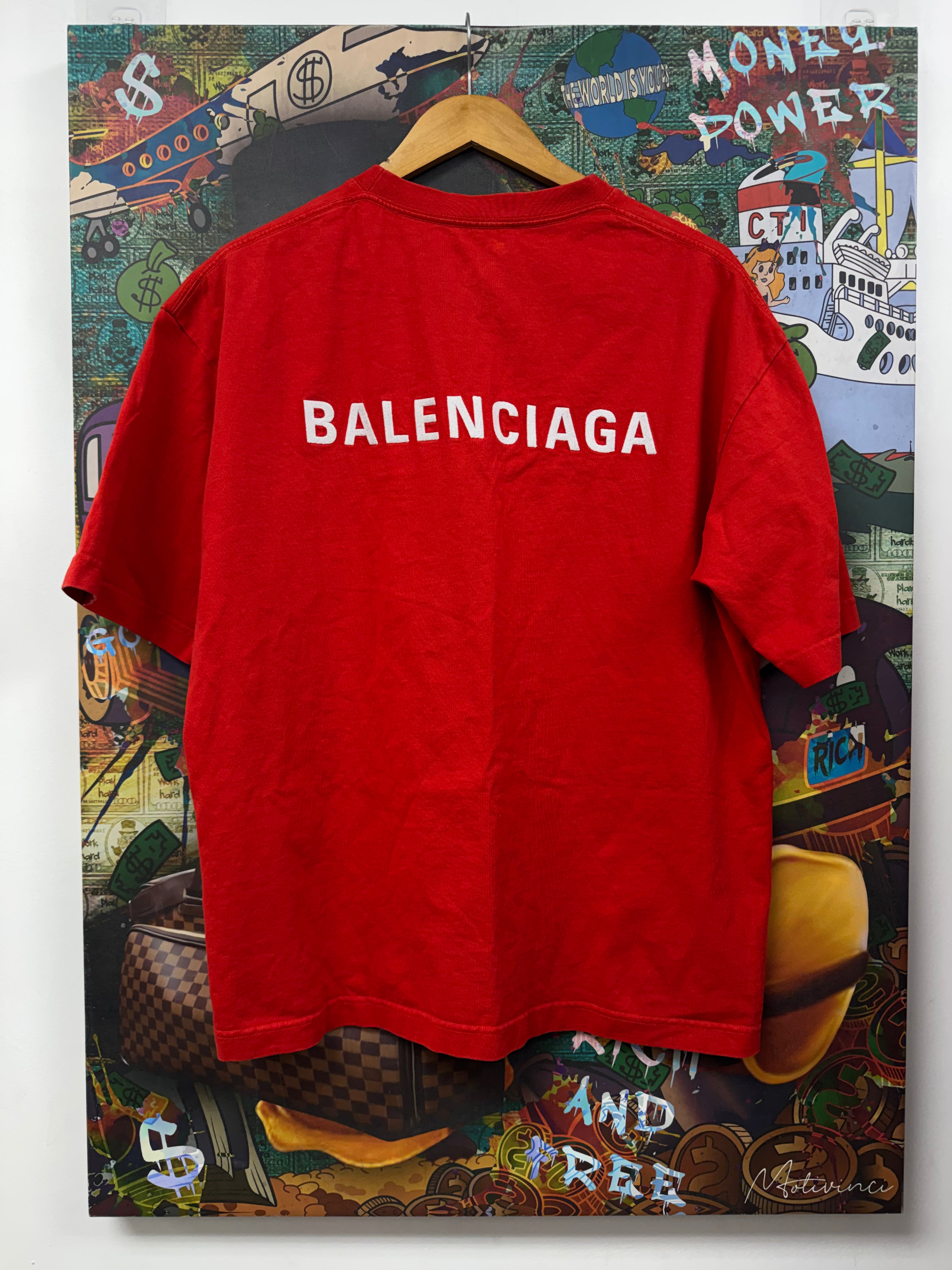 Balenciaga Red White Classic Logo Tee