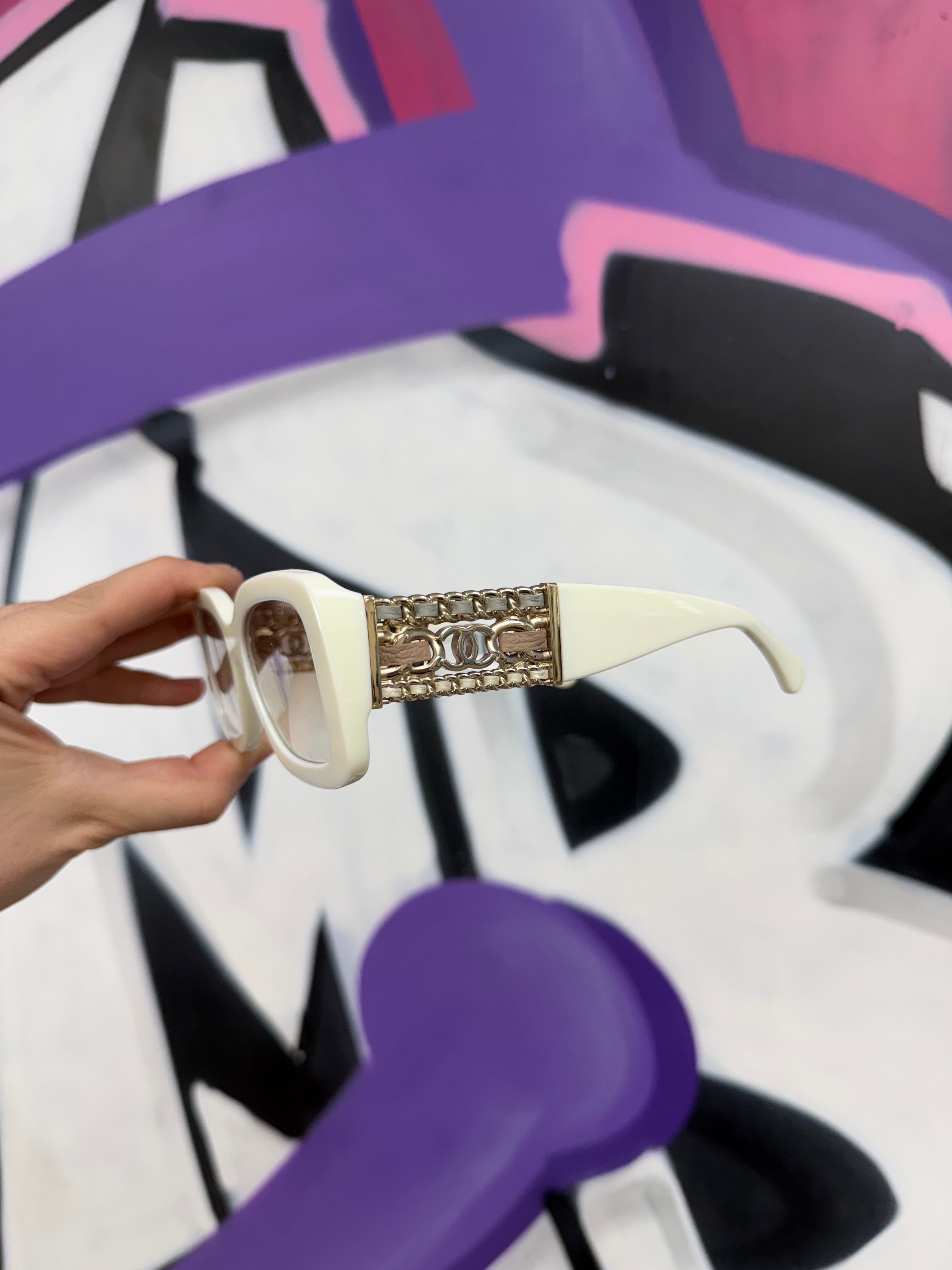 Chanel Cream Chain Link Sunglasses