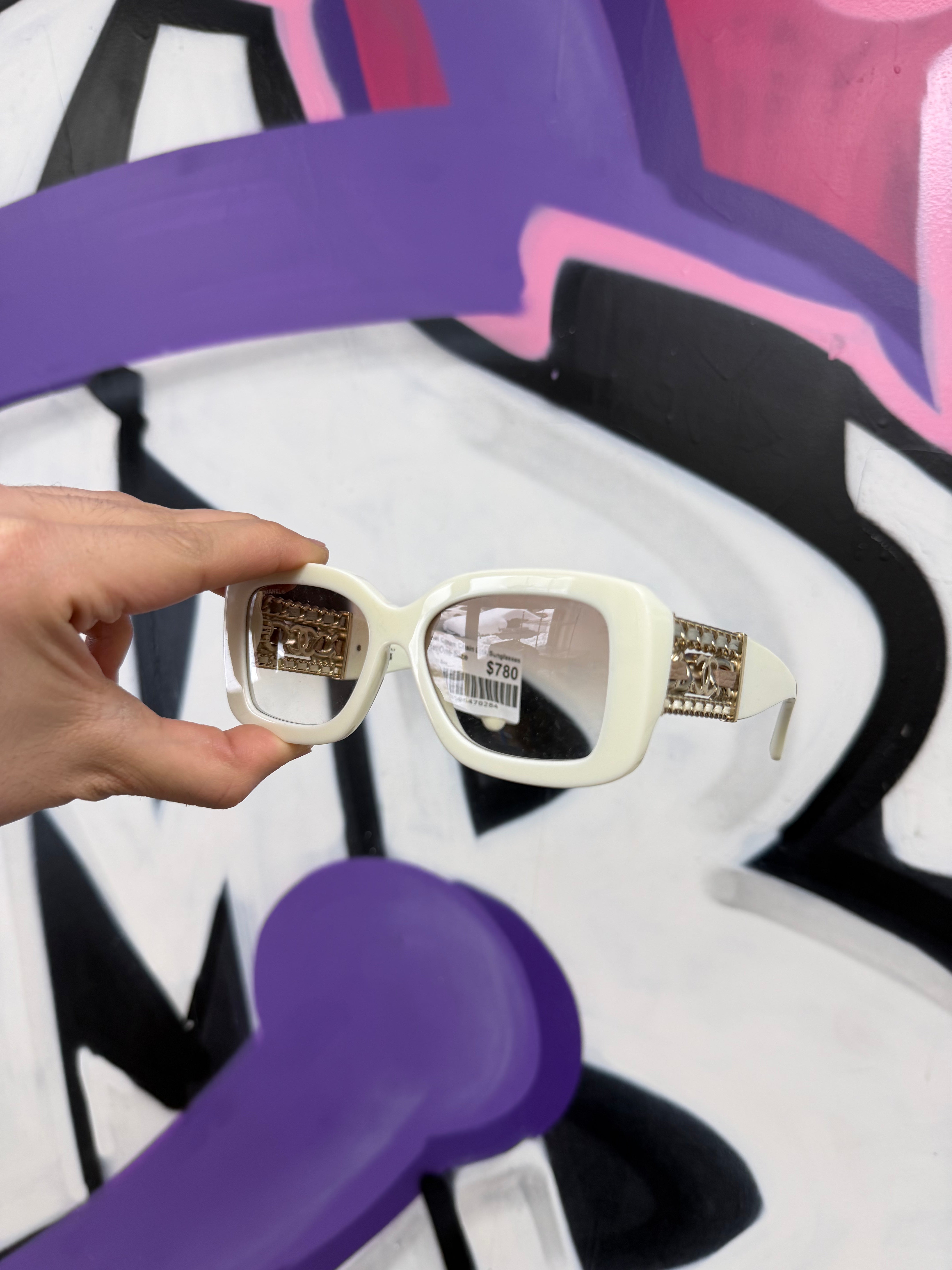 Chanel Cream Chain Link Sunglasses