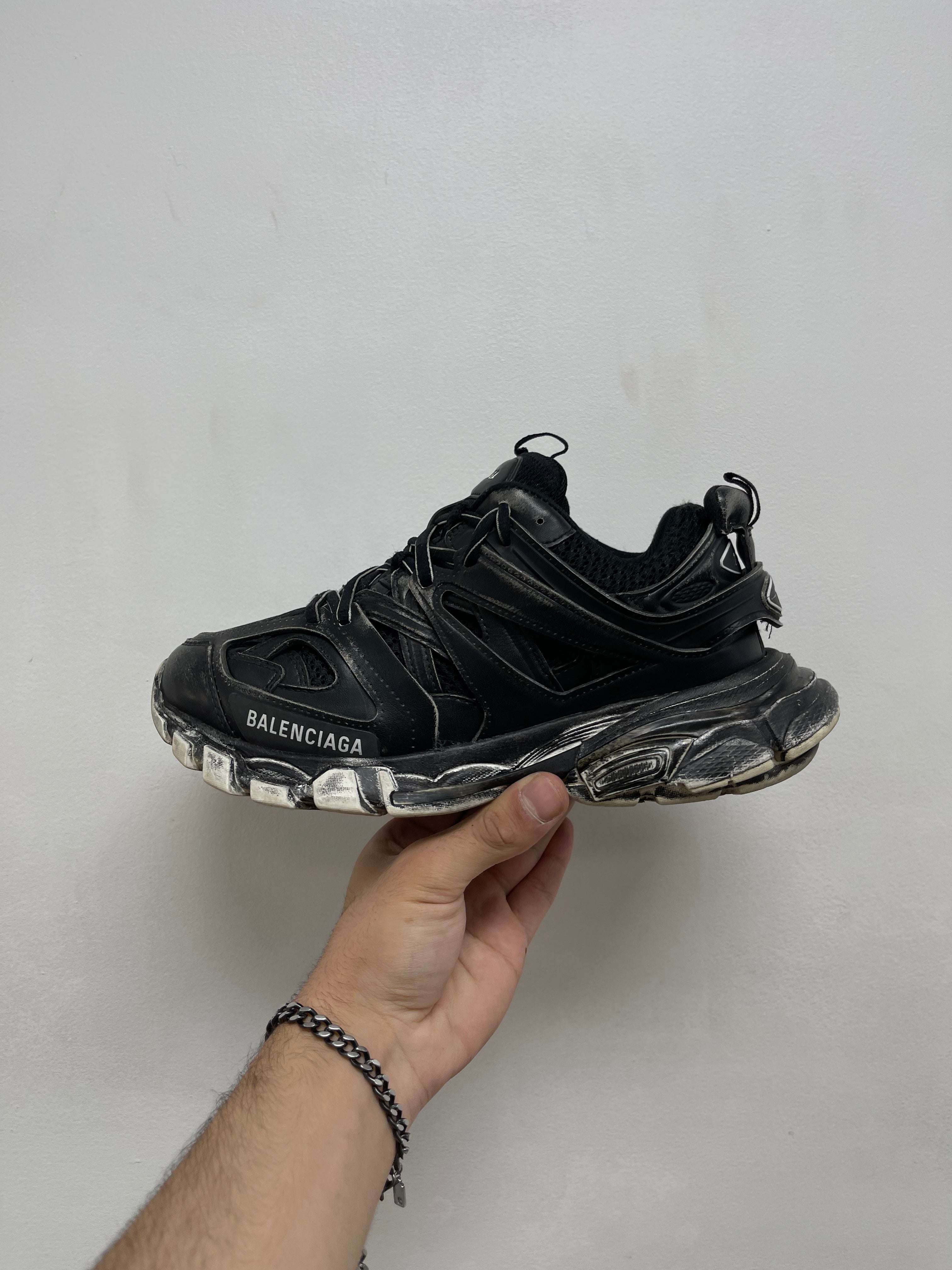 Balenciaga Black White Distressed Track Sneakers