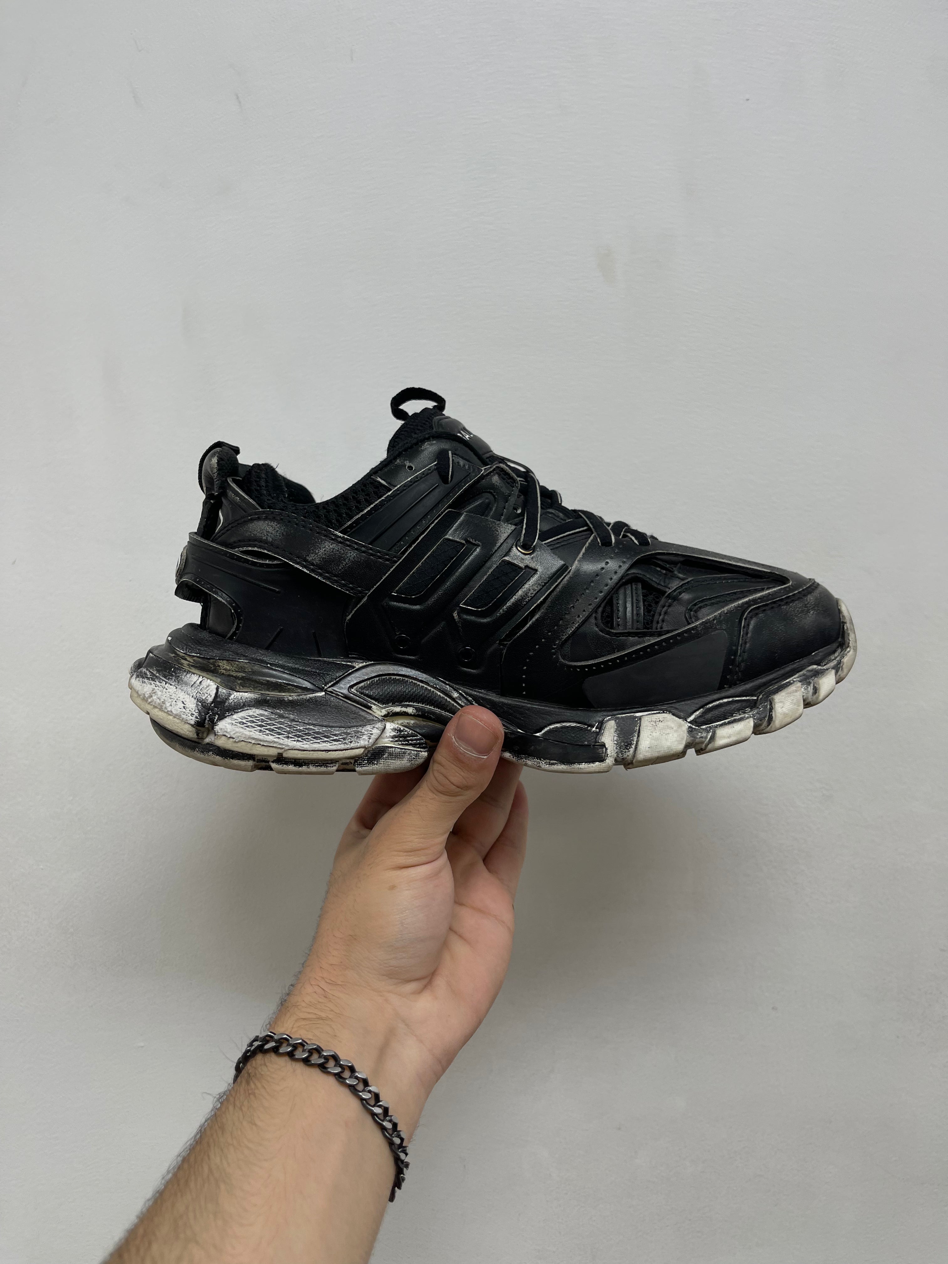 Balenciaga Black White Distressed Track Sneakers